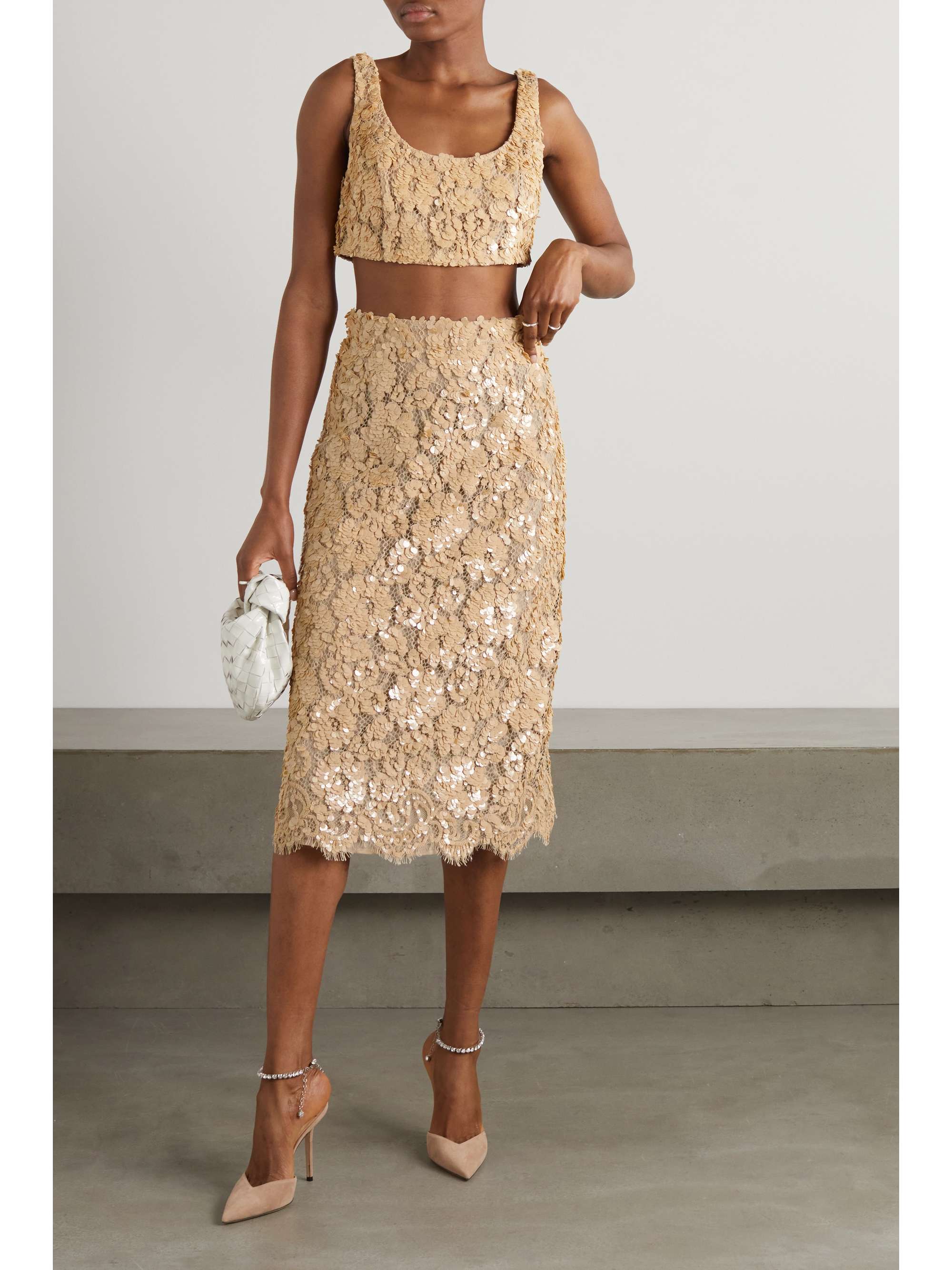 MICHAEL KORS COLLECTION 亮片缀饰棉质混纺凸纹蕾丝半身裙