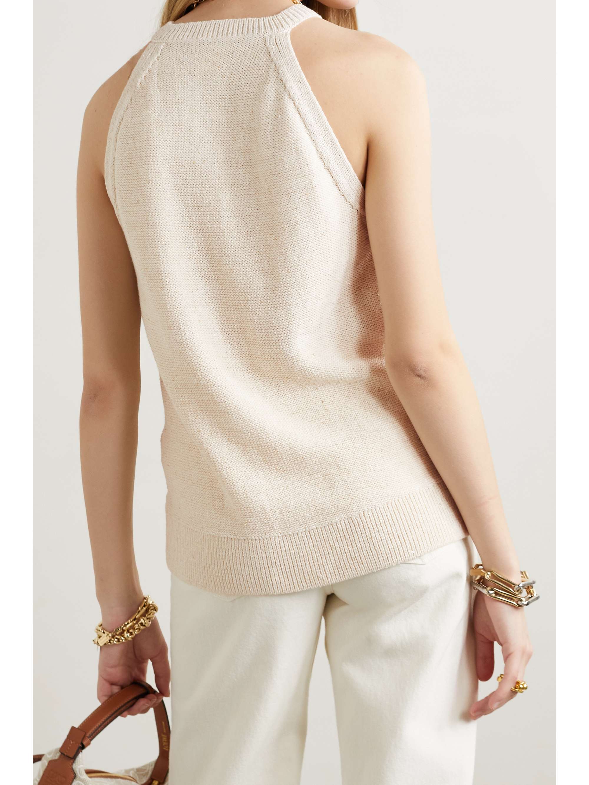 LAFAYETTE 148 Tanktop aus einer Leinenmischung mit Zopfstrickdetail und Pailletten