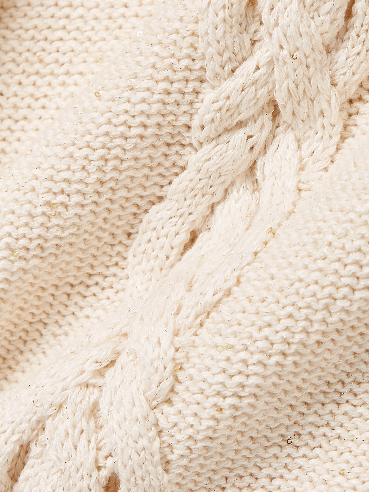 Sequin-Embellished Cable-Knit Linen-Blend Tank - Off