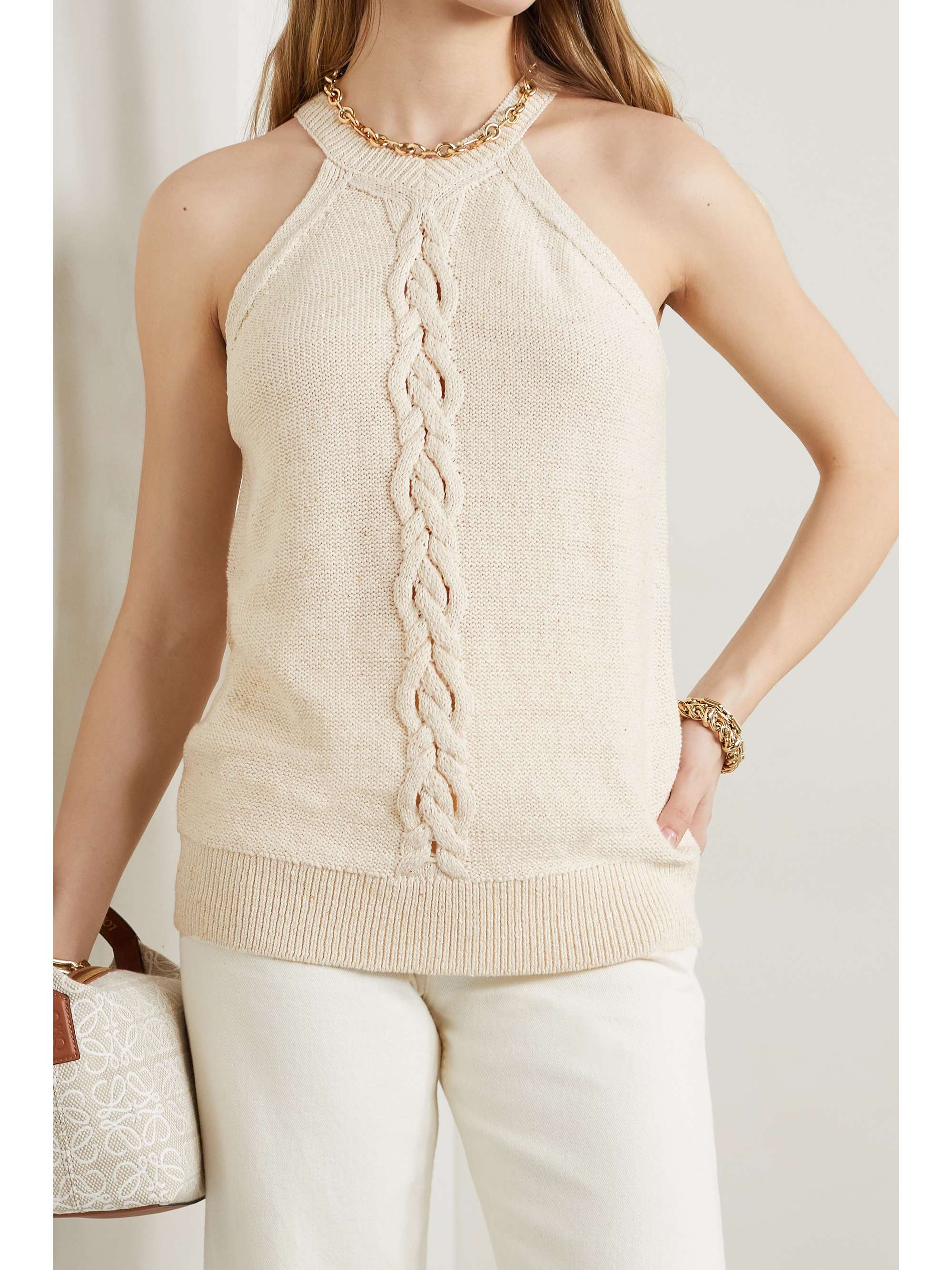 LAFAYETTE 148 Tanktop aus einer Leinenmischung mit Zopfstrickdetail und Pailletten