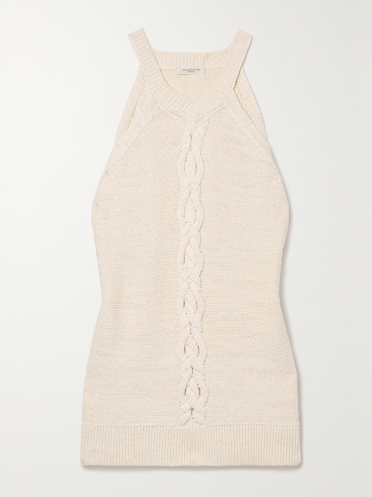 Sequin-Embellished Cable-Knit Linen-Blend Tank - Off