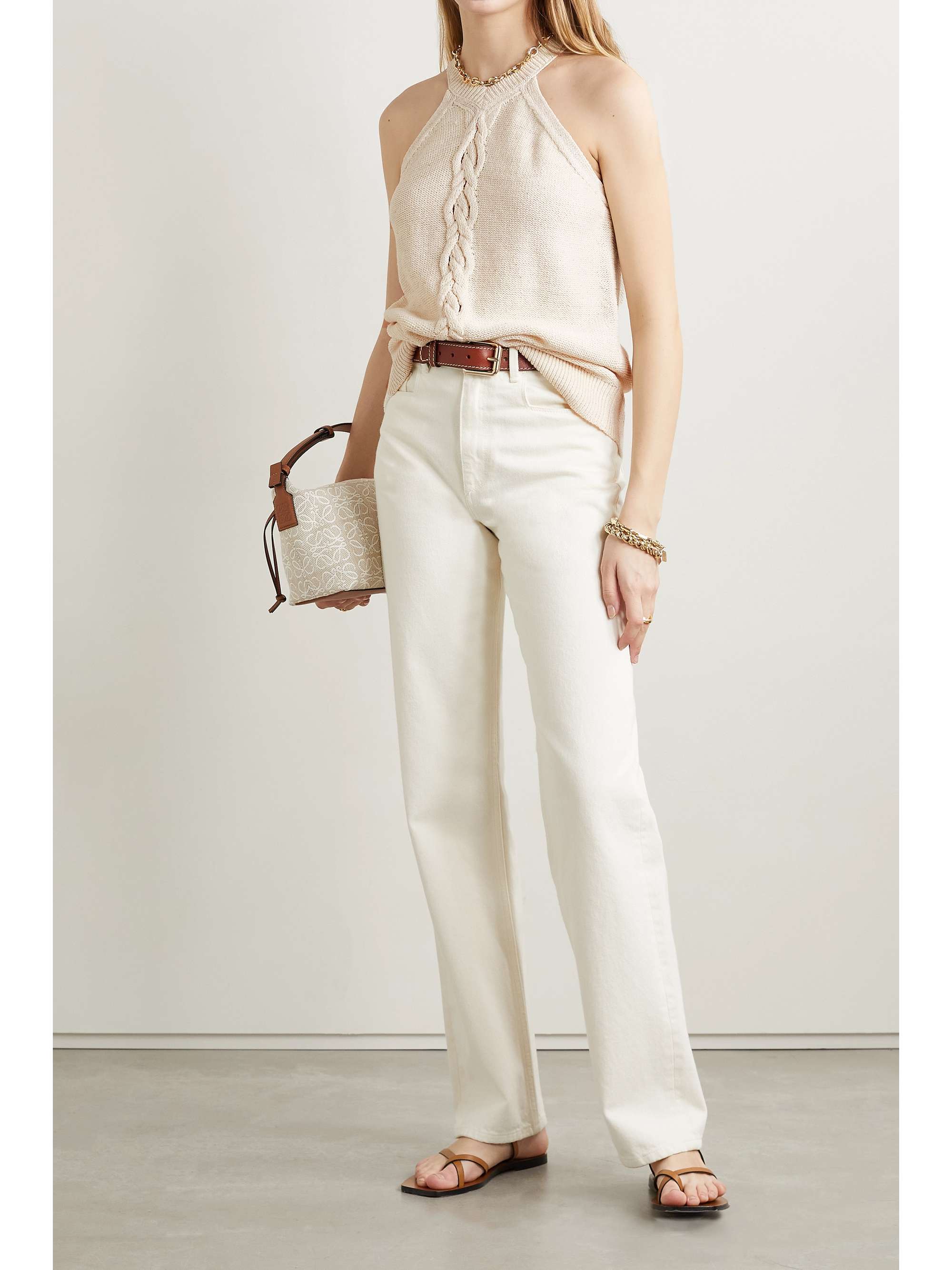 LAFAYETTE 148 Tanktop aus einer Leinenmischung mit Zopfstrickdetail und Pailletten
