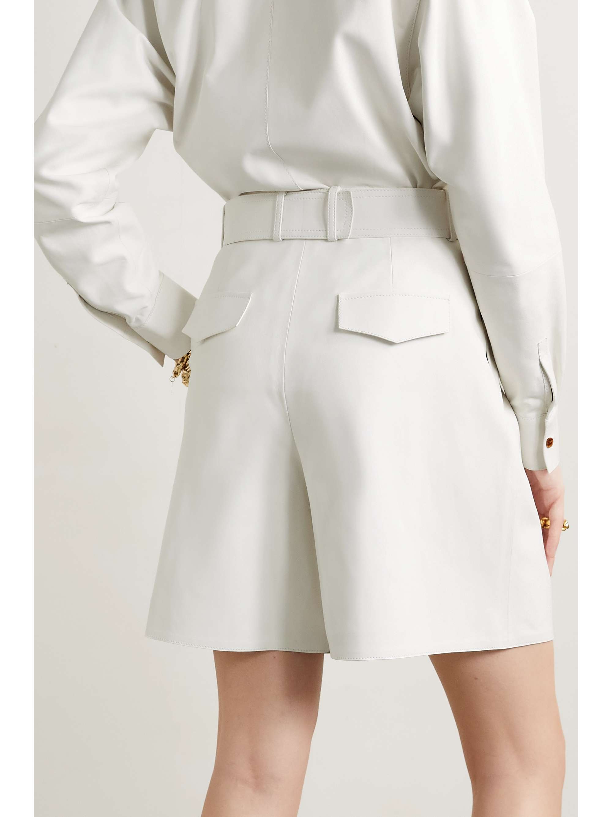 LAFAYETTE 148 Myrtle belted pleated leather shorts