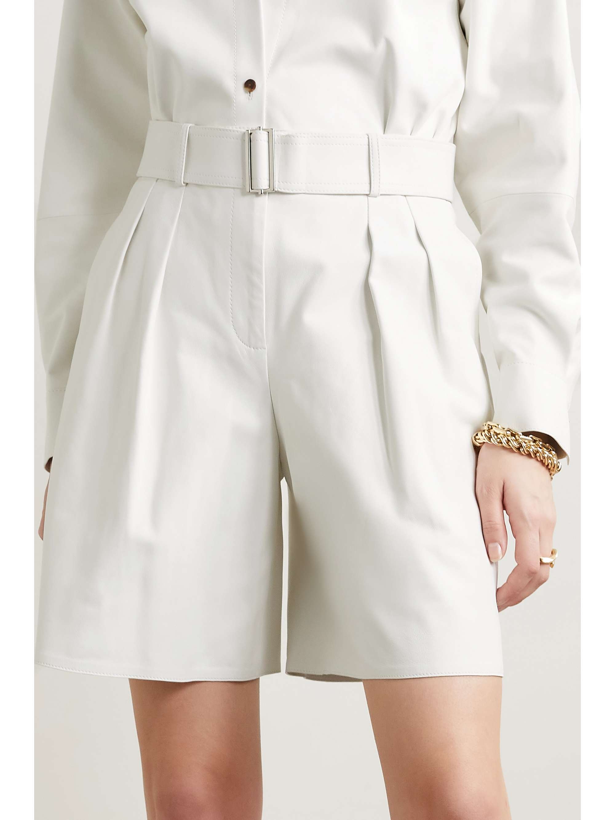 LAFAYETTE 148 Myrtle belted pleated leather shorts