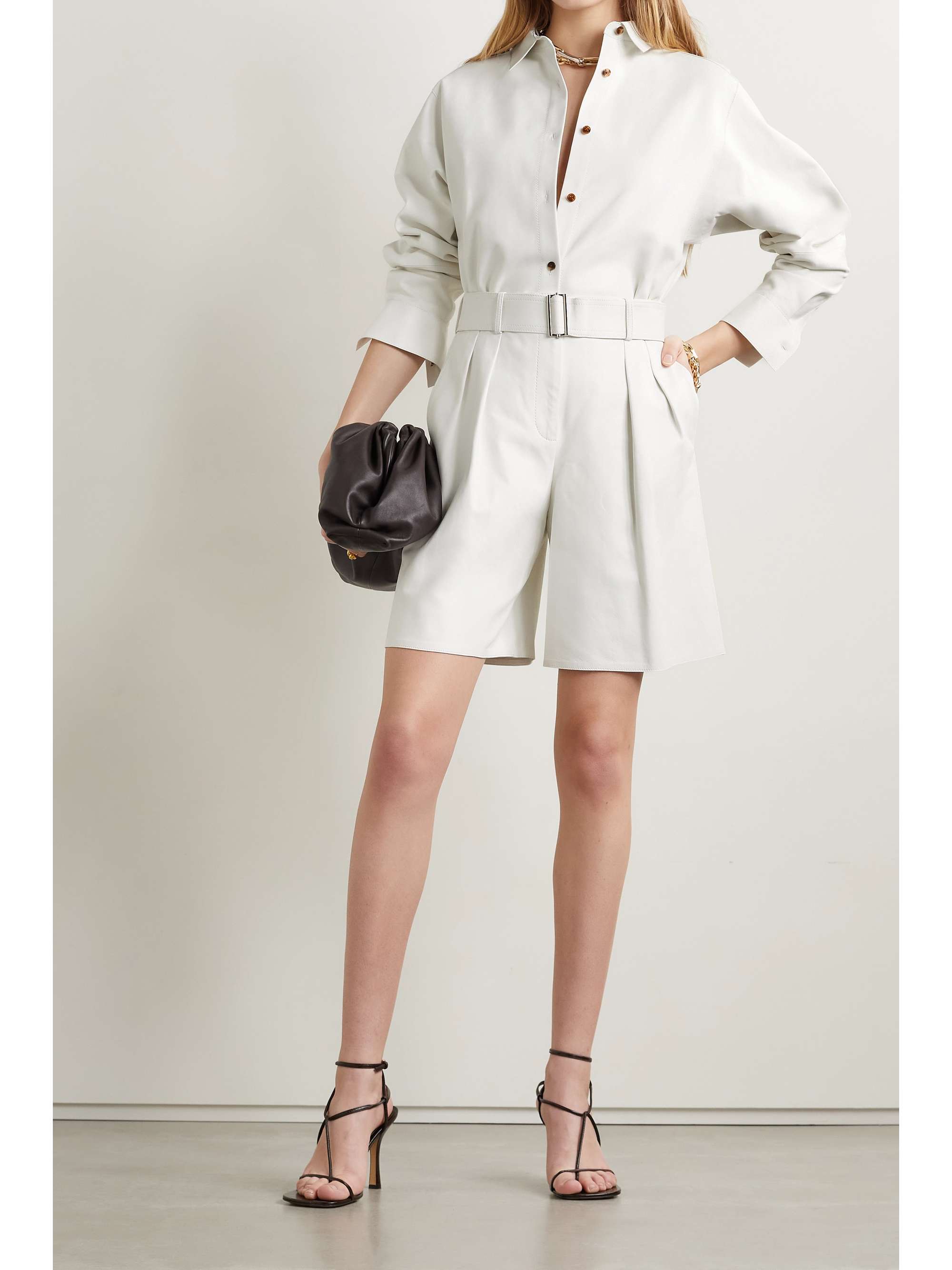 LAFAYETTE 148 Myrtle belted pleated leather shorts