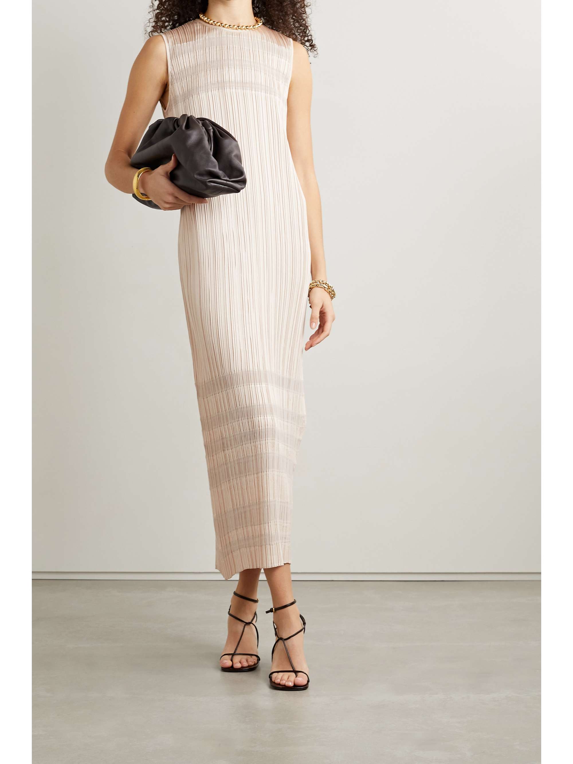 Ivory Boone striped plissé-satin midi 