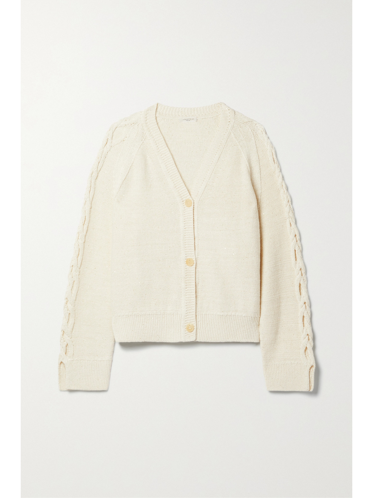 Lafayette148 Embellished Cable-knit Linen-blend Cardigan