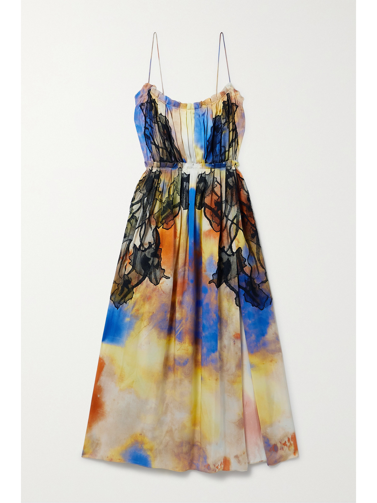 Jason Wu Collection Lace-trimmed Printed Silk-charmeuse Midi Dress In Blue