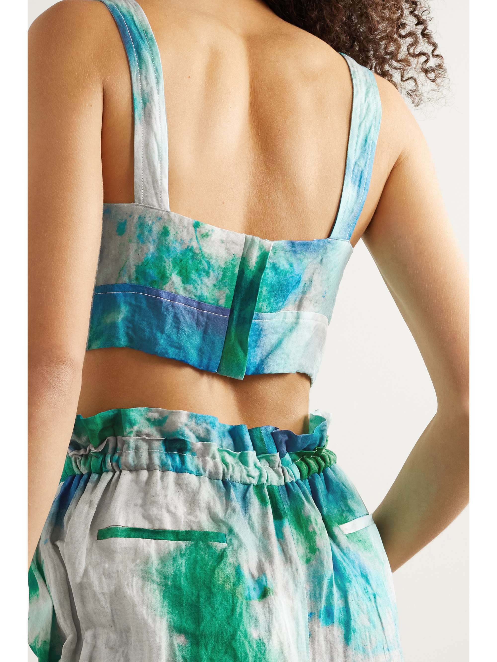 JASON WU COLLECTION Cropped printed crinkled cotton-blend top