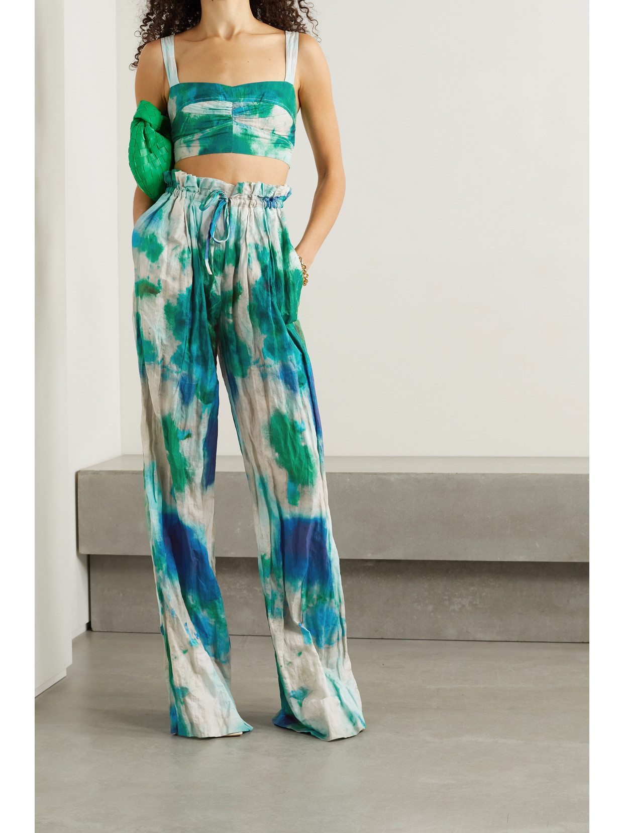 Cropped Printed Crinkled Cotton-Blend Top