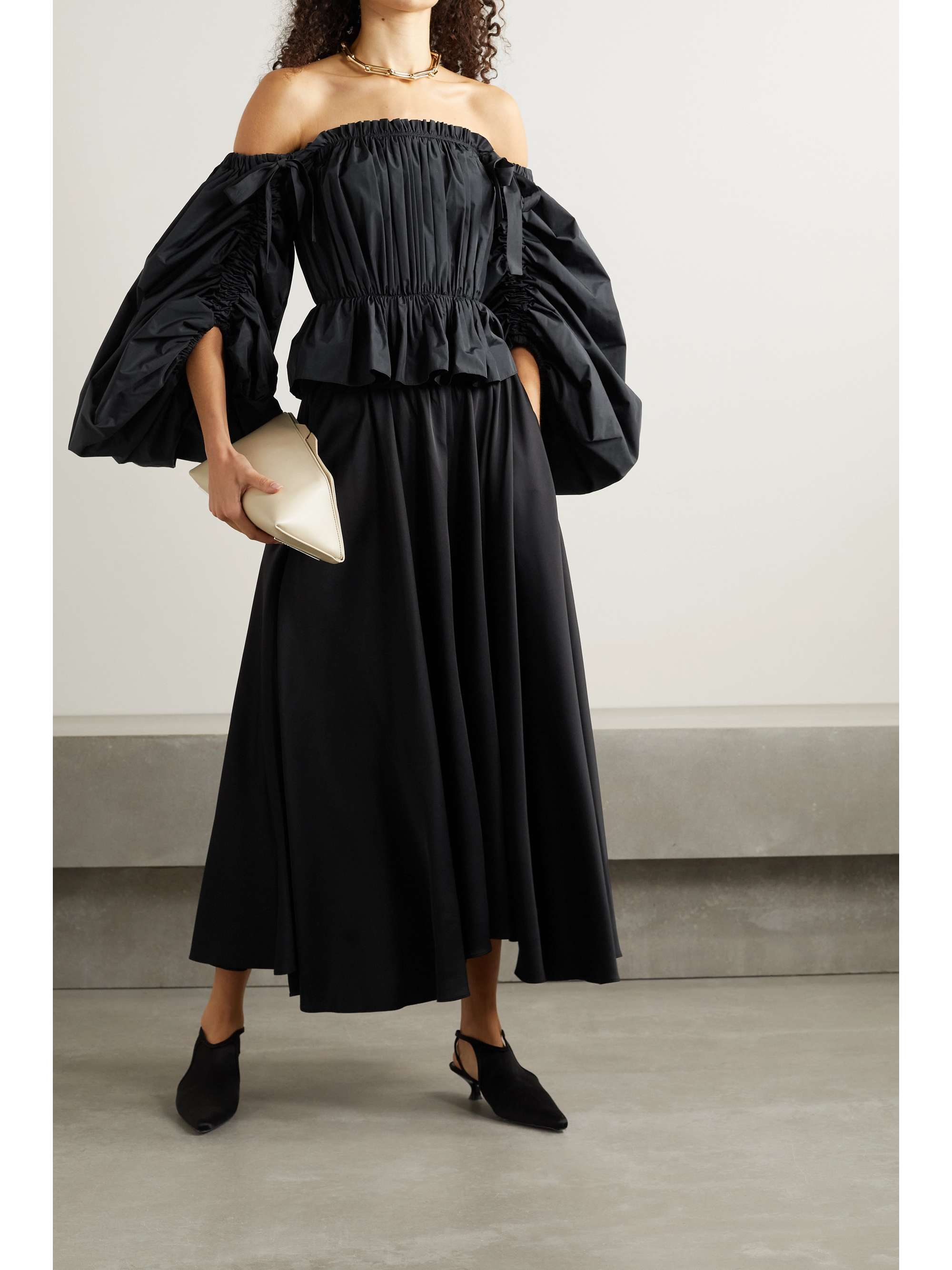 JASON WU COLLECTION 露肩褶裥再生塔夫绸上衣