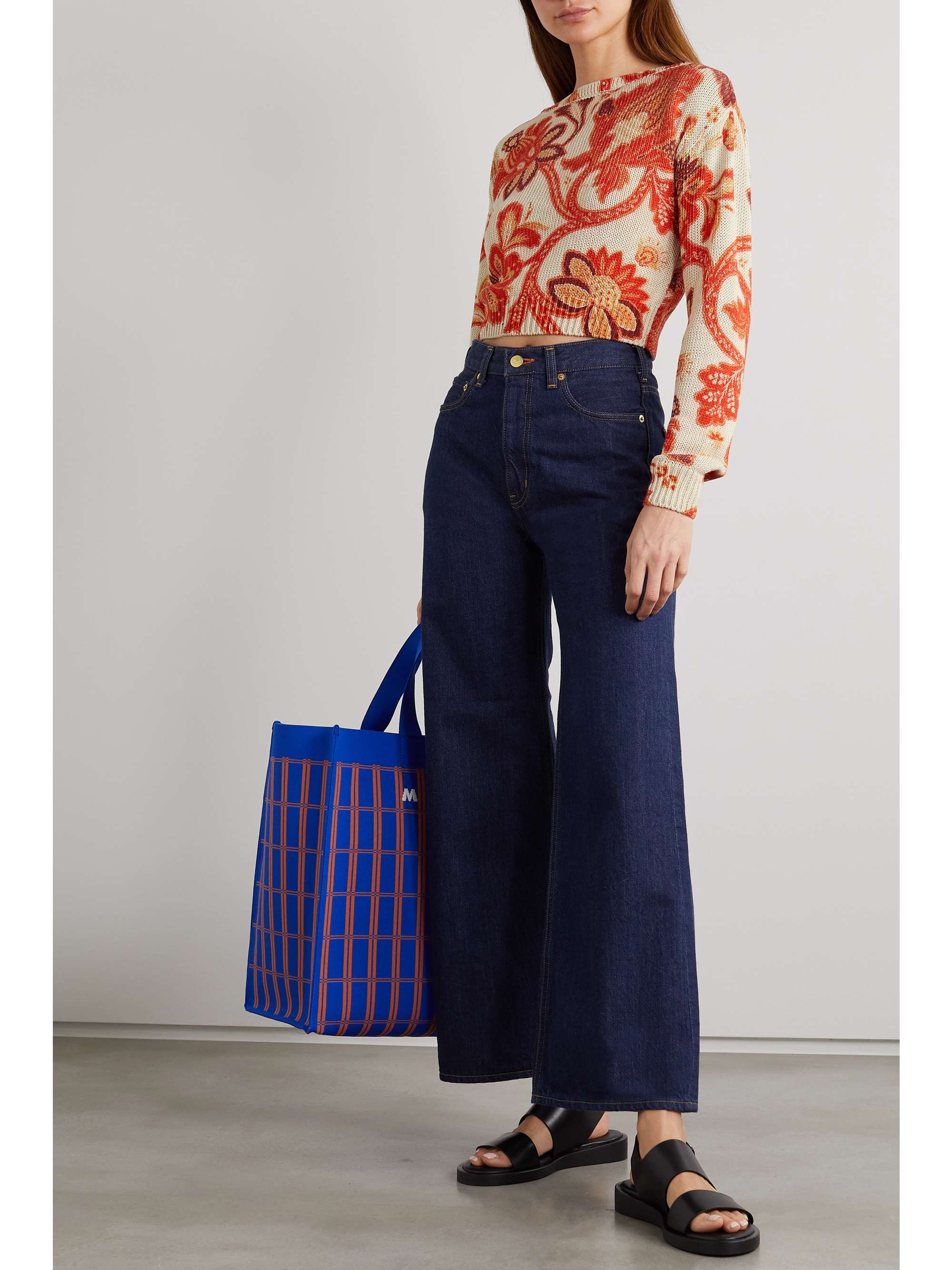 ETRO Cropped printed silk and linen-blend sweater