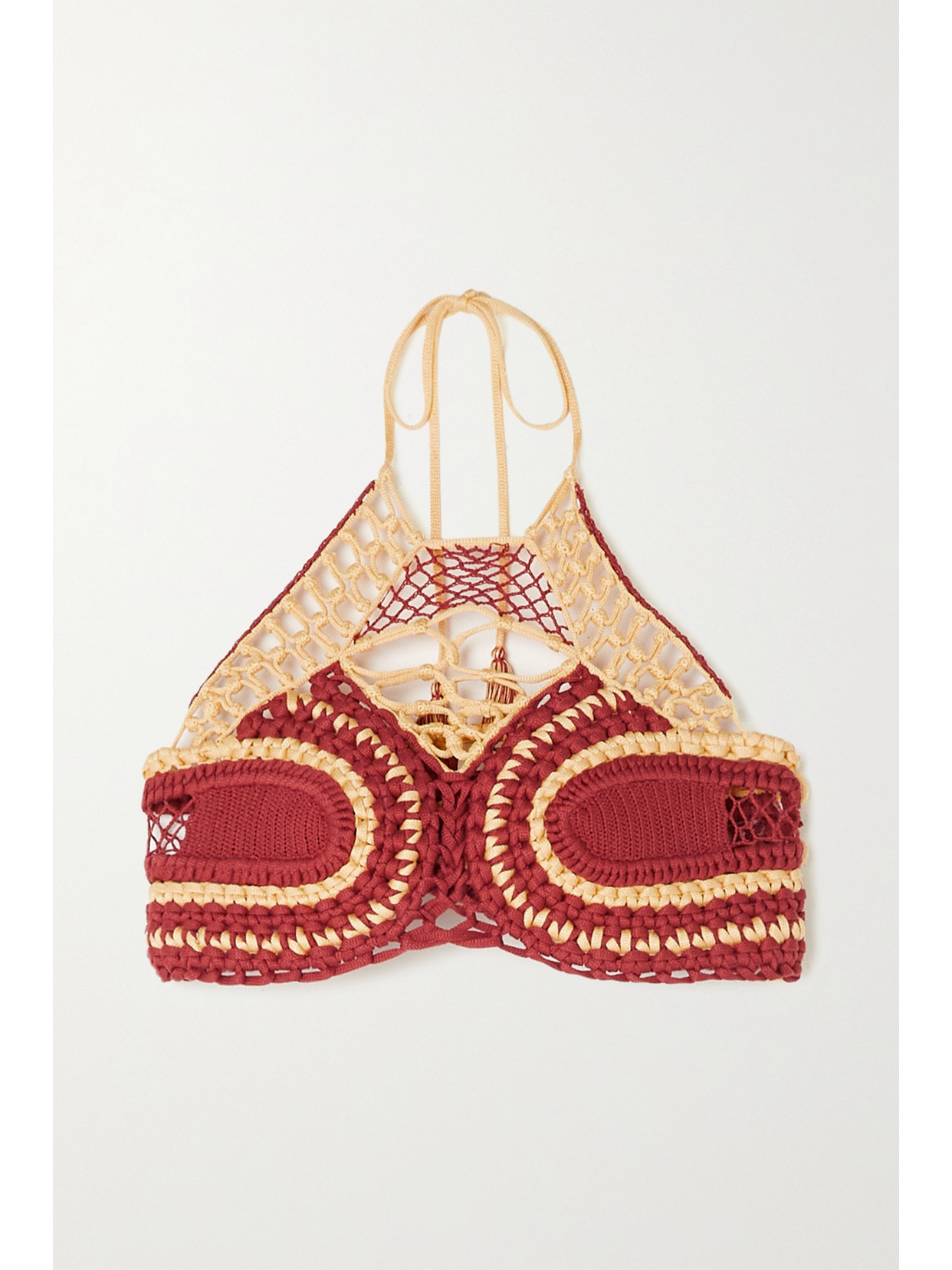 Etro Cropped Crocheted Cotton Halterneck Top - Burgundy