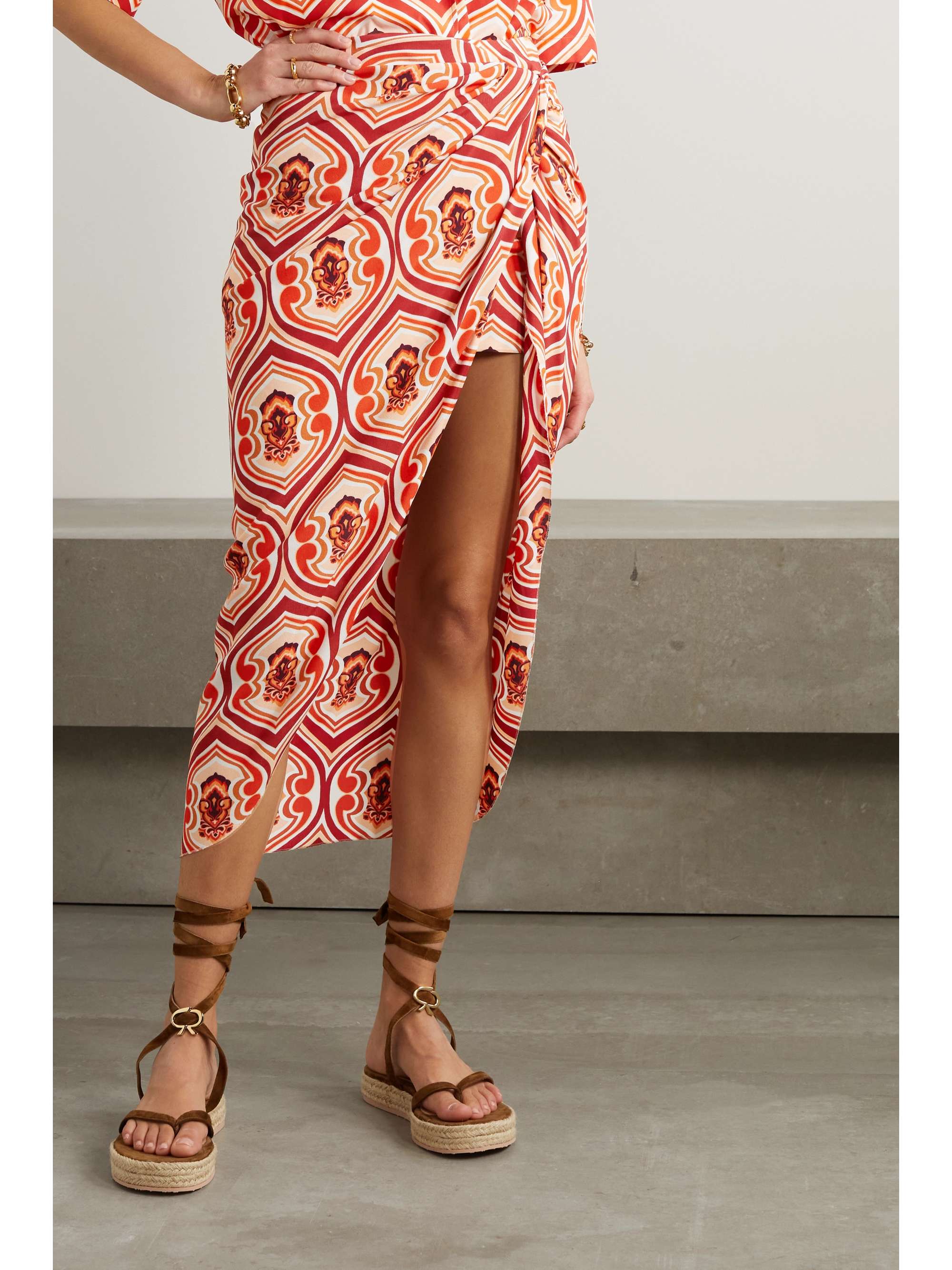 ETRO Wrap-effect printed crepe midi skirt