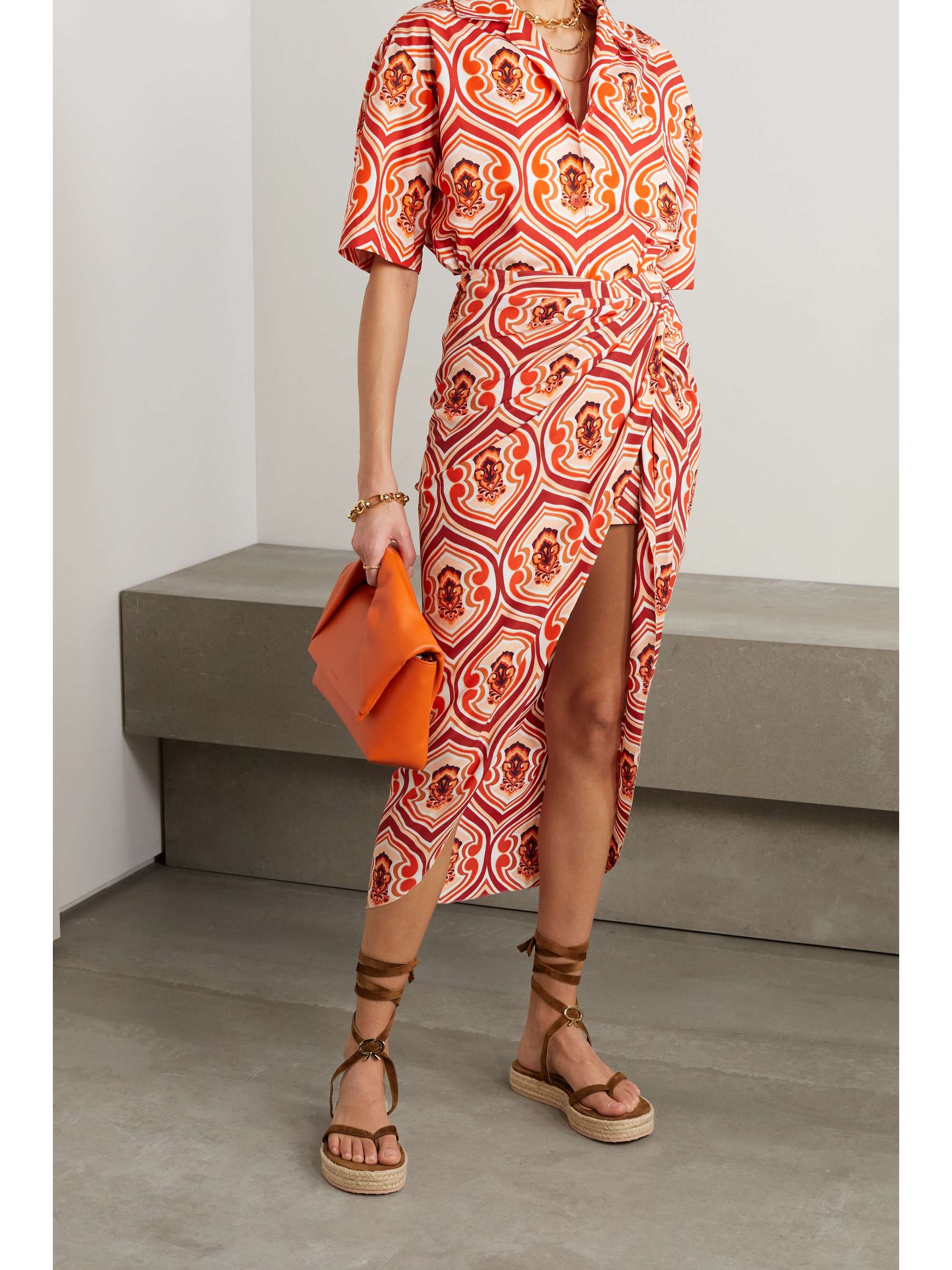ETRO Wrap-effect printed crepe midi skirt