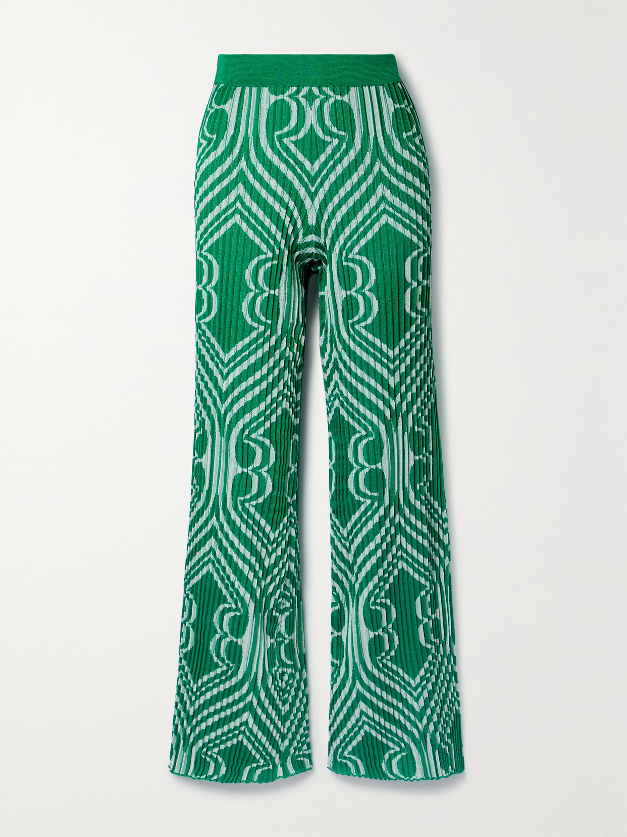Etro Woman Palazzo Pants In Jacquard Plisse With Green Geometric Pattern In Green