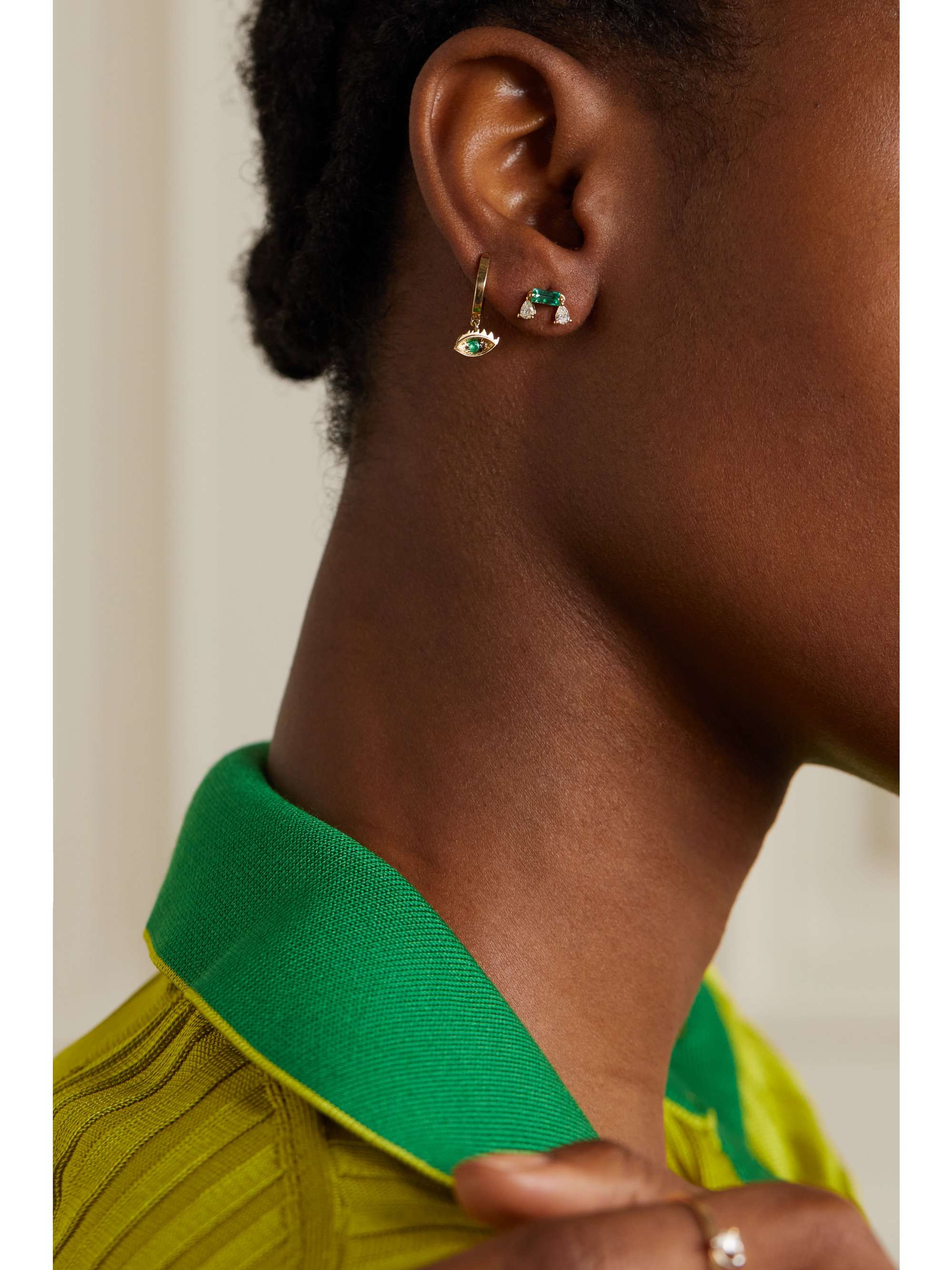 DELFINA DELETTREZ 18-karat gold, diamond and emerald single earring