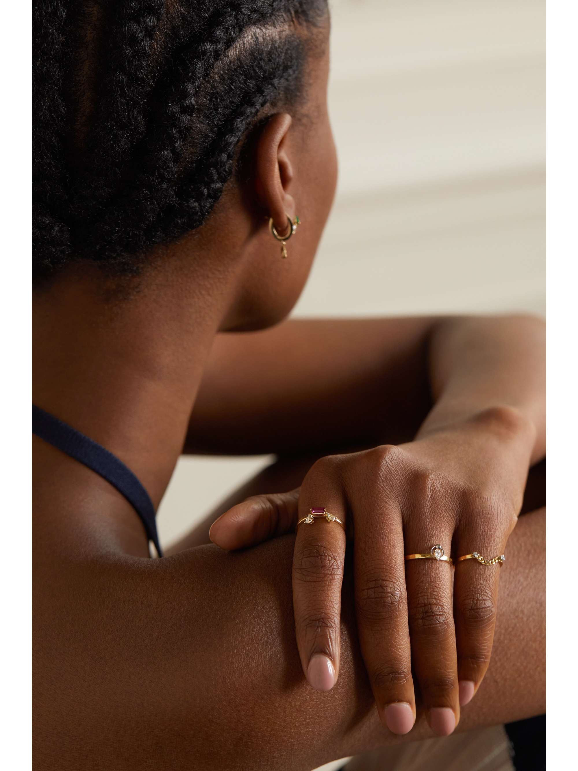 DELFINA DELETTREZ 18-karat gold diamond and emerald ring