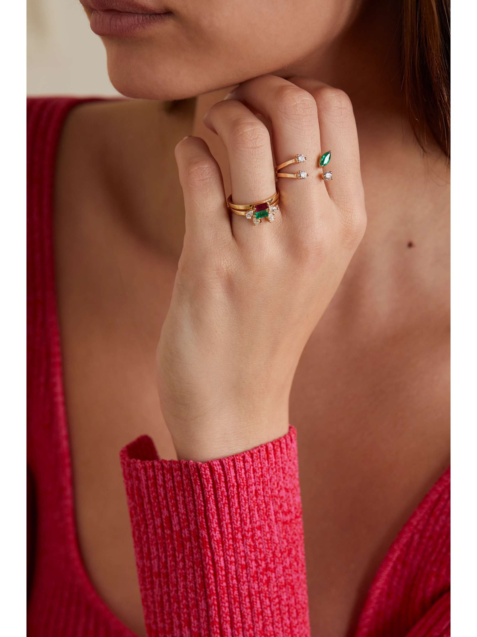DELFINA DELETTREZ 18-karat gold diamond and emerald ring