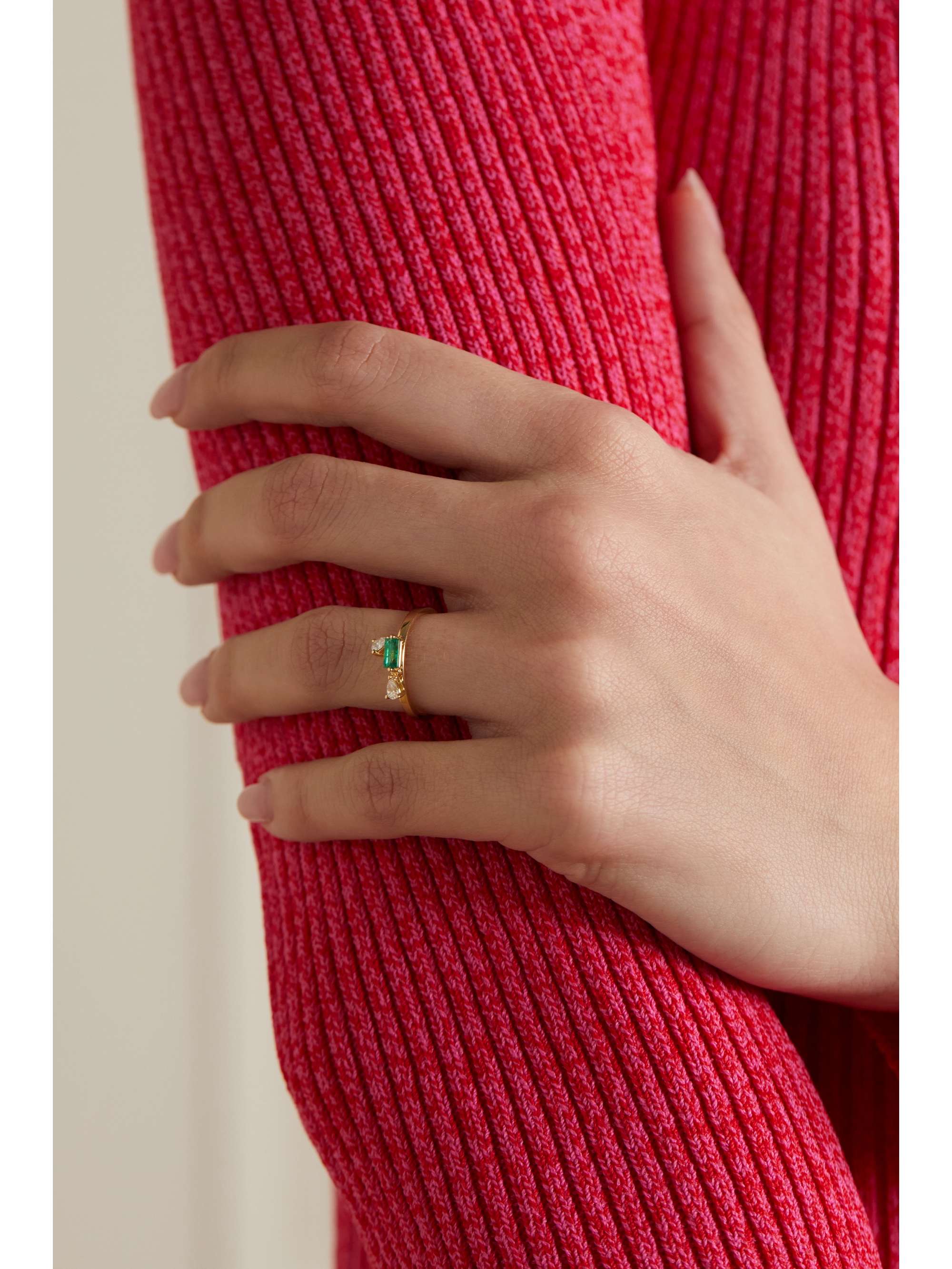 DELFINA DELETTREZ 18-karat gold diamond and emerald ring