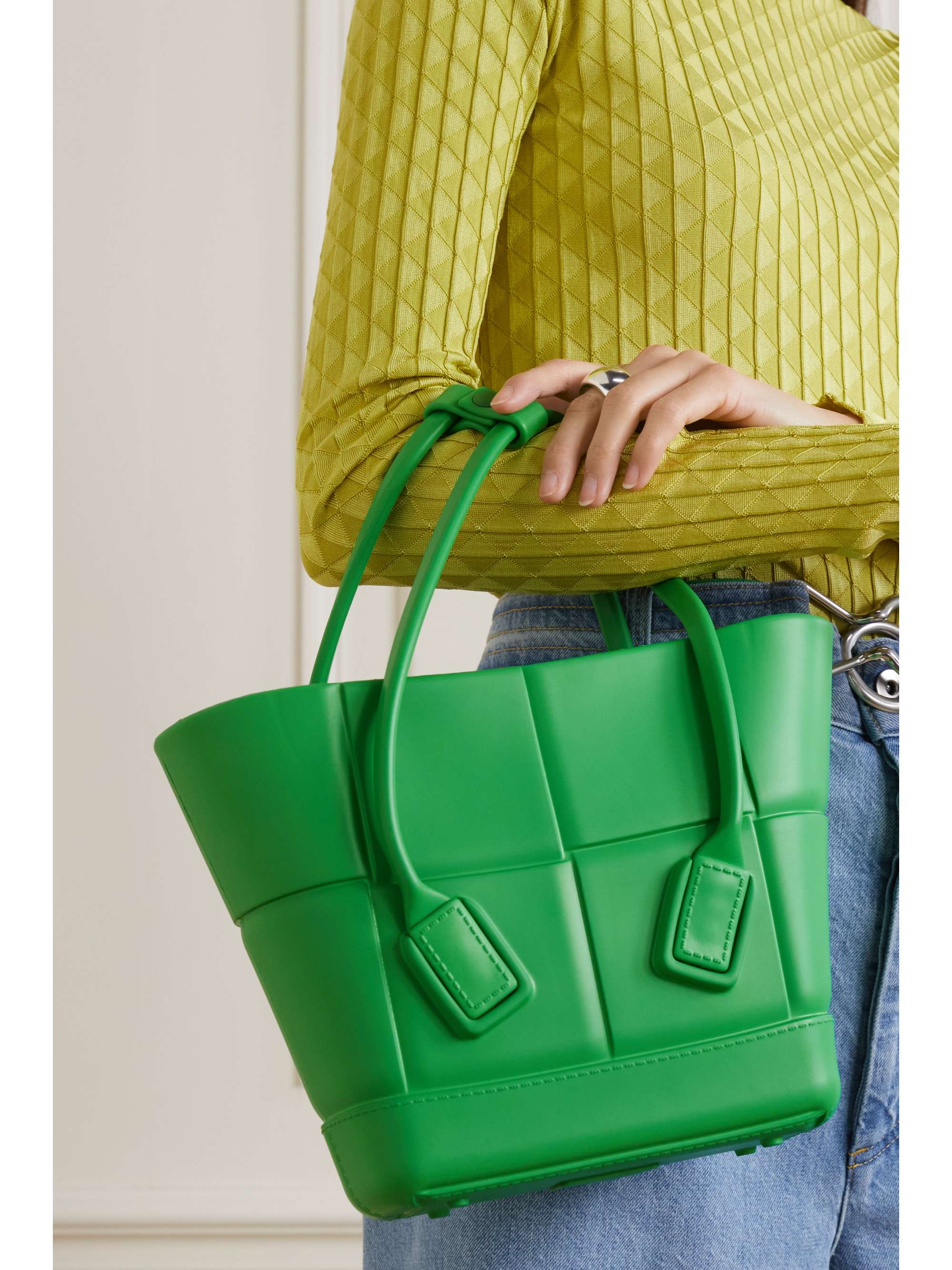 Dark green Arco mini intrecciato rubber tote | BOTTEGA VENETA | NET-A-PORTER