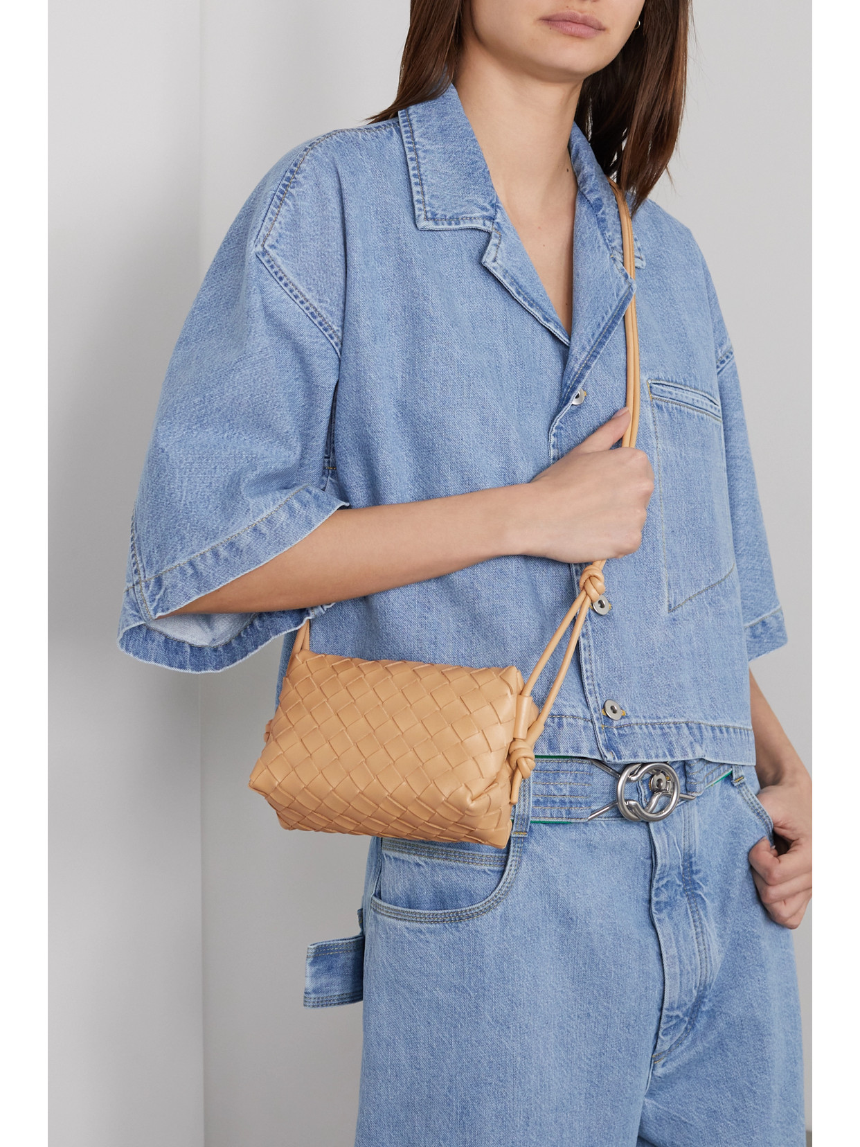 Bottega Veneta Loop Mini Intrecciato Leather Shoulder Bag In Neutrals