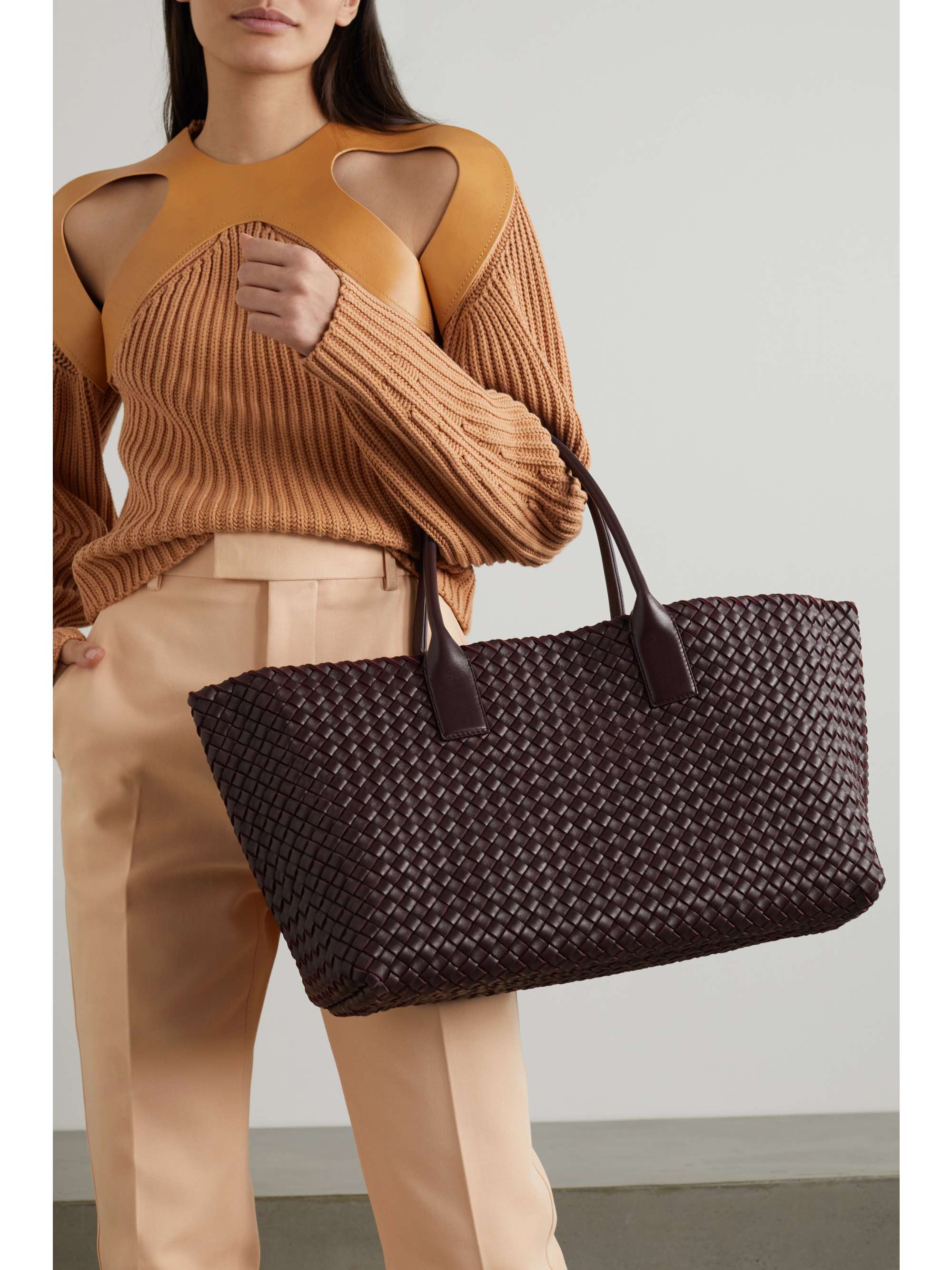 Bottega Veneta Cabat Mini Intrecciato Leather Tote Bag White