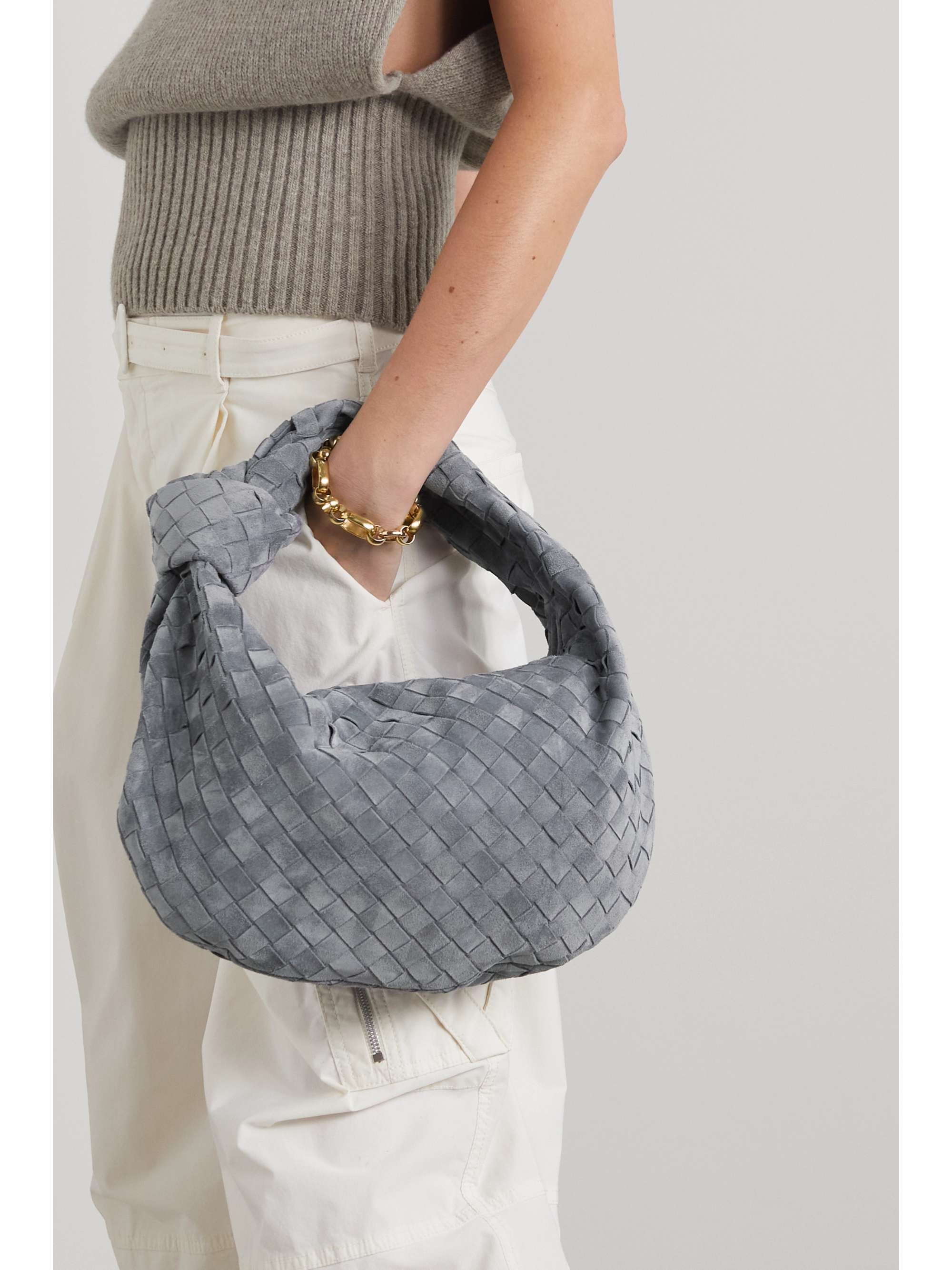 Bottega Veneta Jodie Teen Knotted Intrecciato Suede Tote