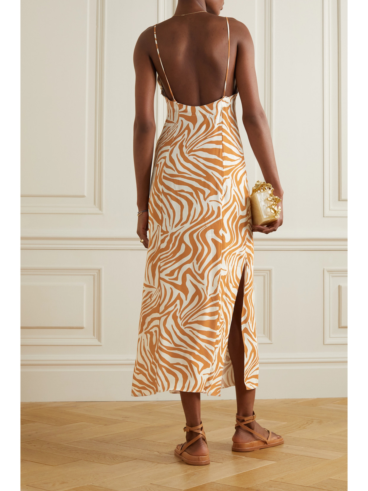 Haight Beca Zebra-print Poplin Slip Dress In Neutrals