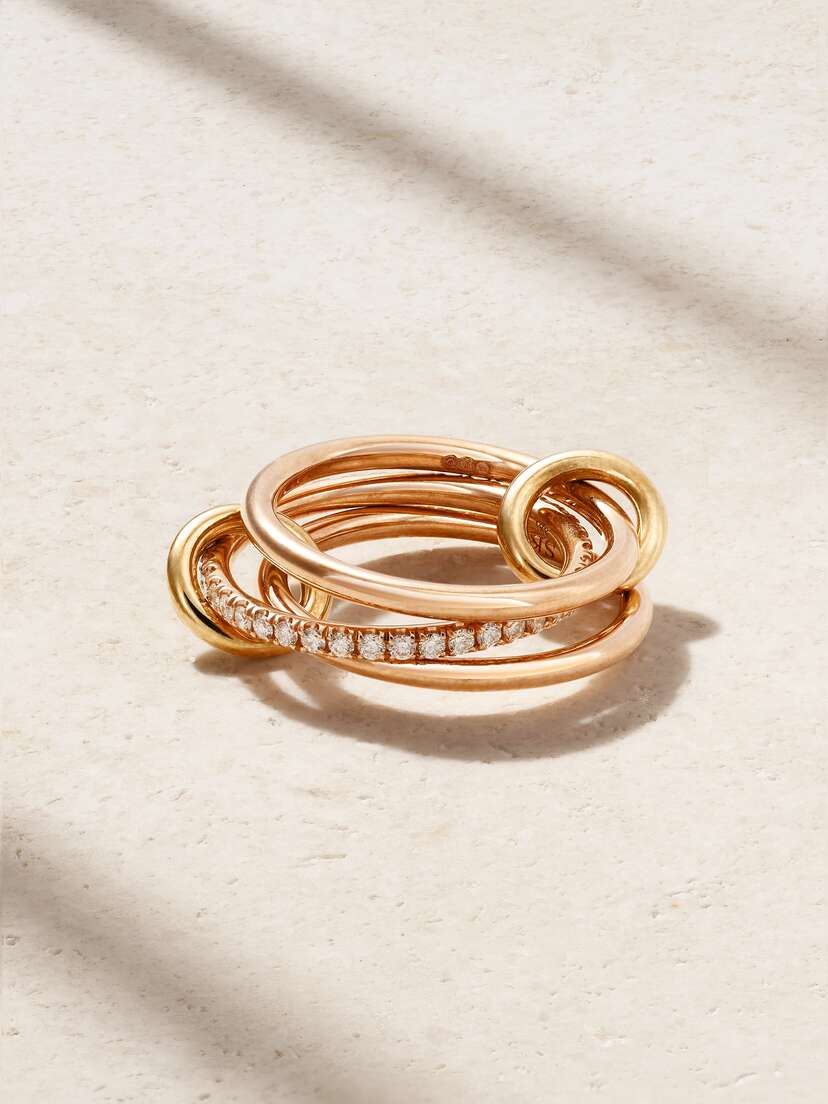 Spinelli Kilcollin Sonny Set Of Three 18-karat Yellow And Rose Gold And Diamond Rings