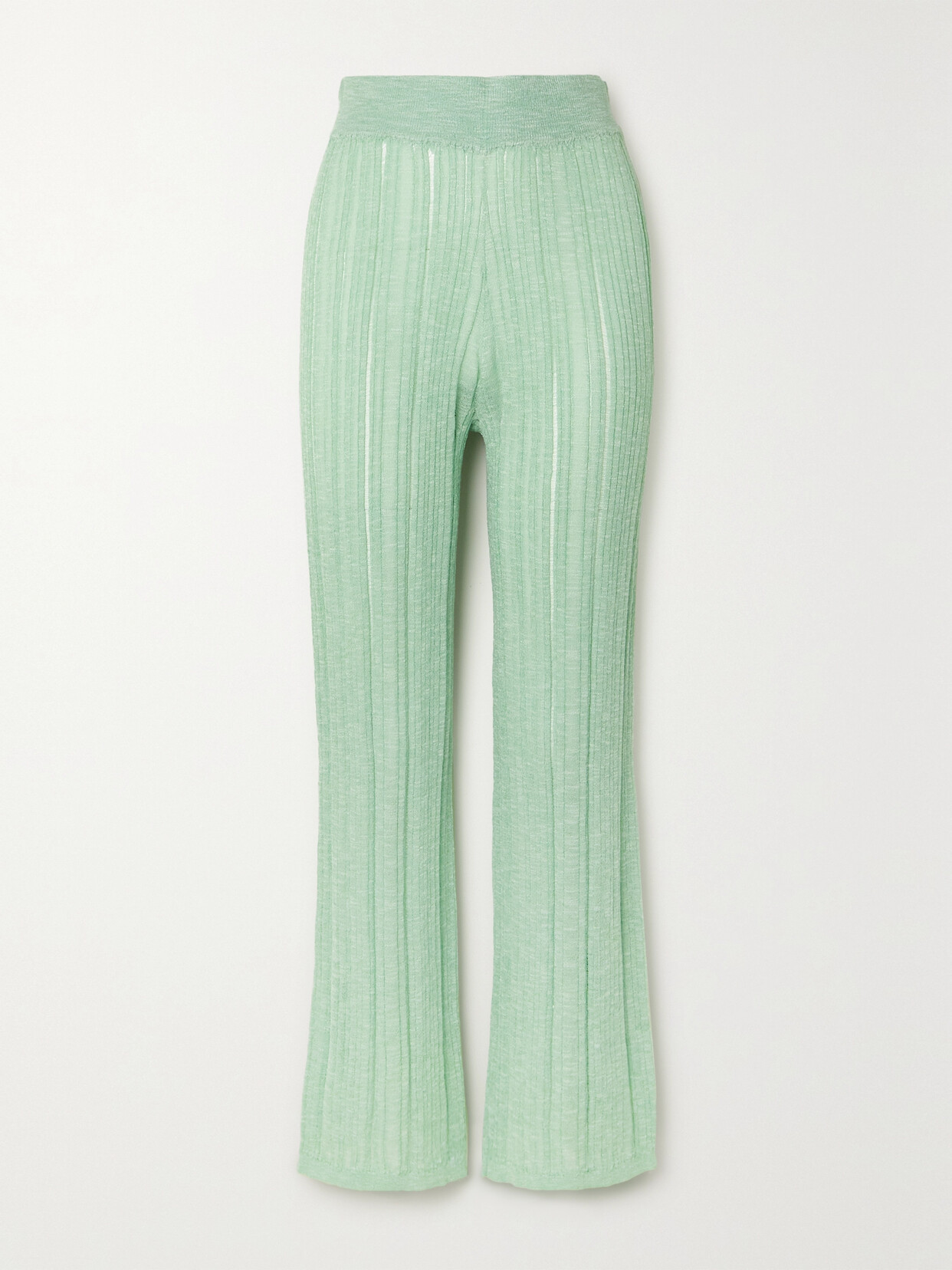 Cult Gaia Laurel Ribbed-knit Straight-leg Trousers In Mint