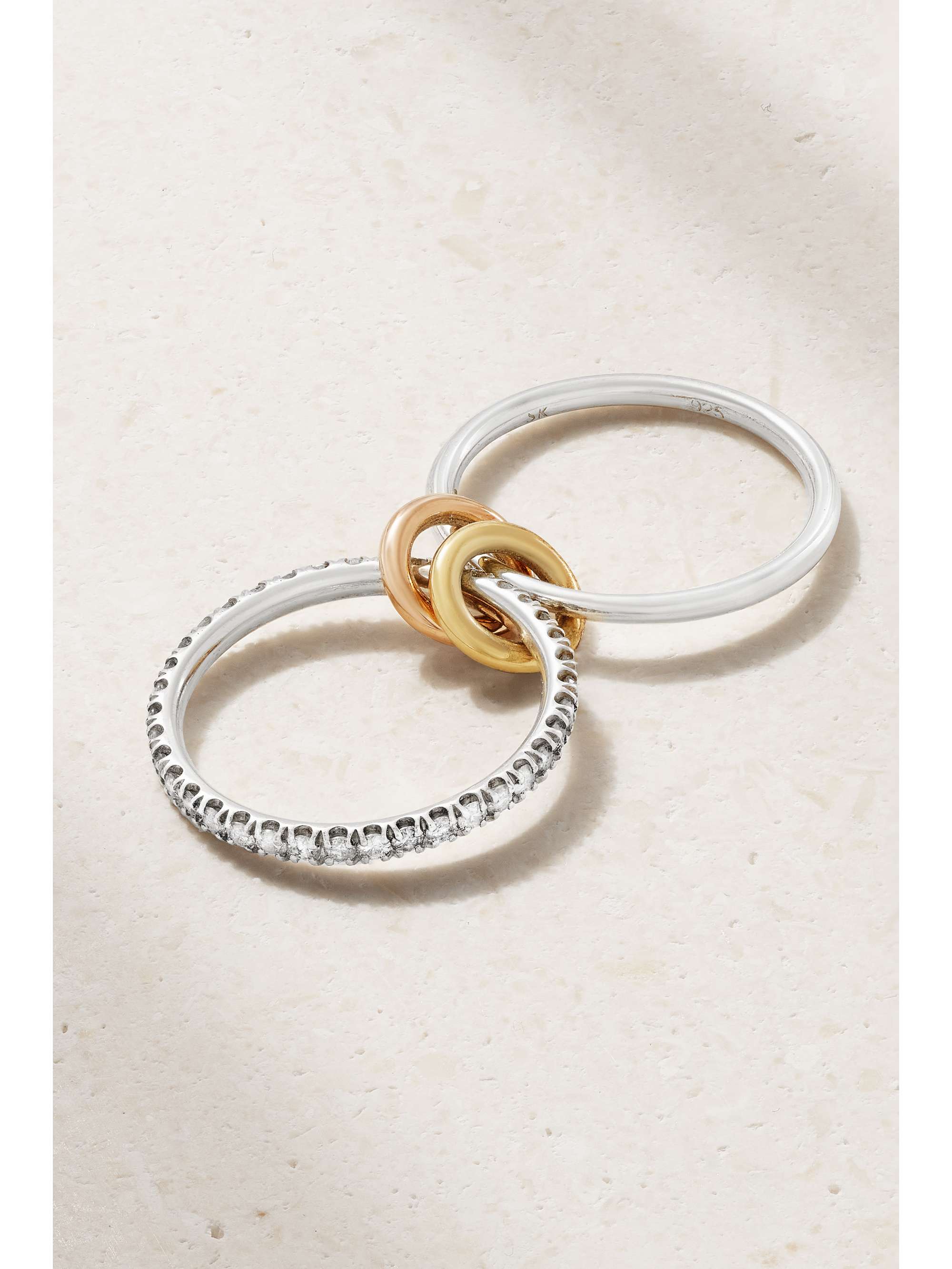 SPINELLI KILCOLLIN Marigold set of two sterling silver and 18-karat yellow and rose gold diamond rings