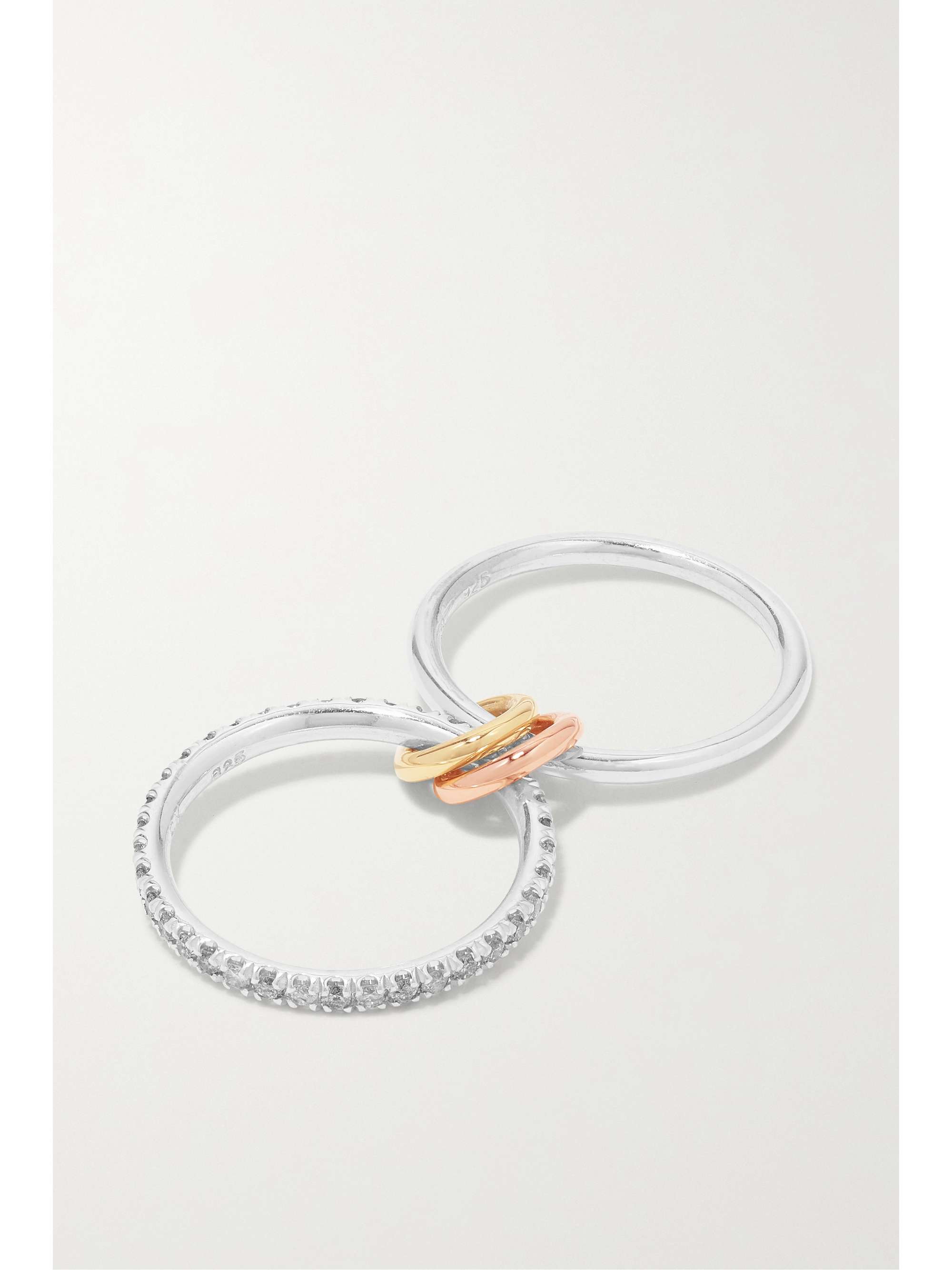 SPINELLI KILCOLLIN Marigold set of two sterling silver and 18-karat yellow and rose gold diamond rings
