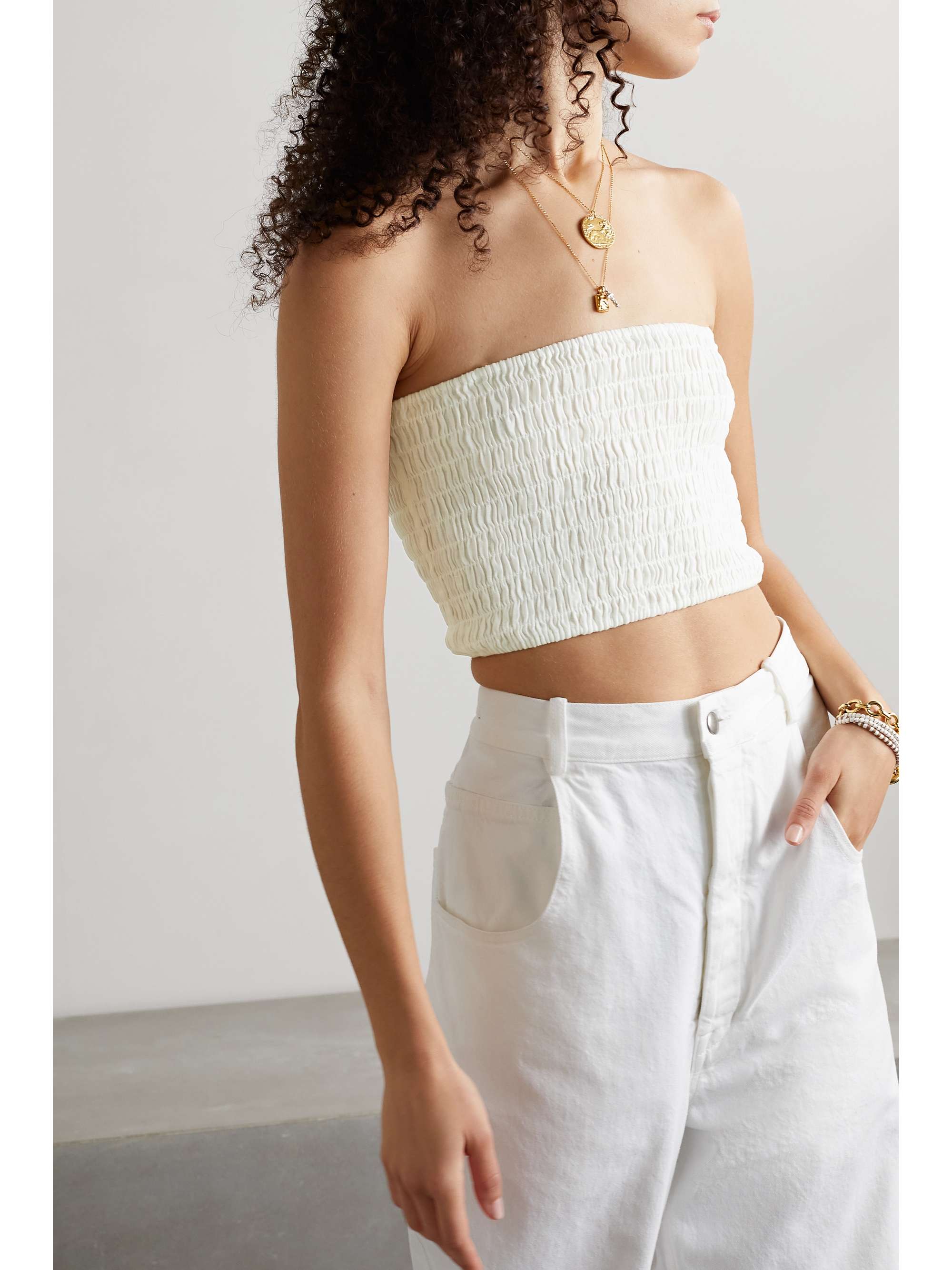 ATM ANTHONY THOMAS MELILLO Cropped smocked linen top