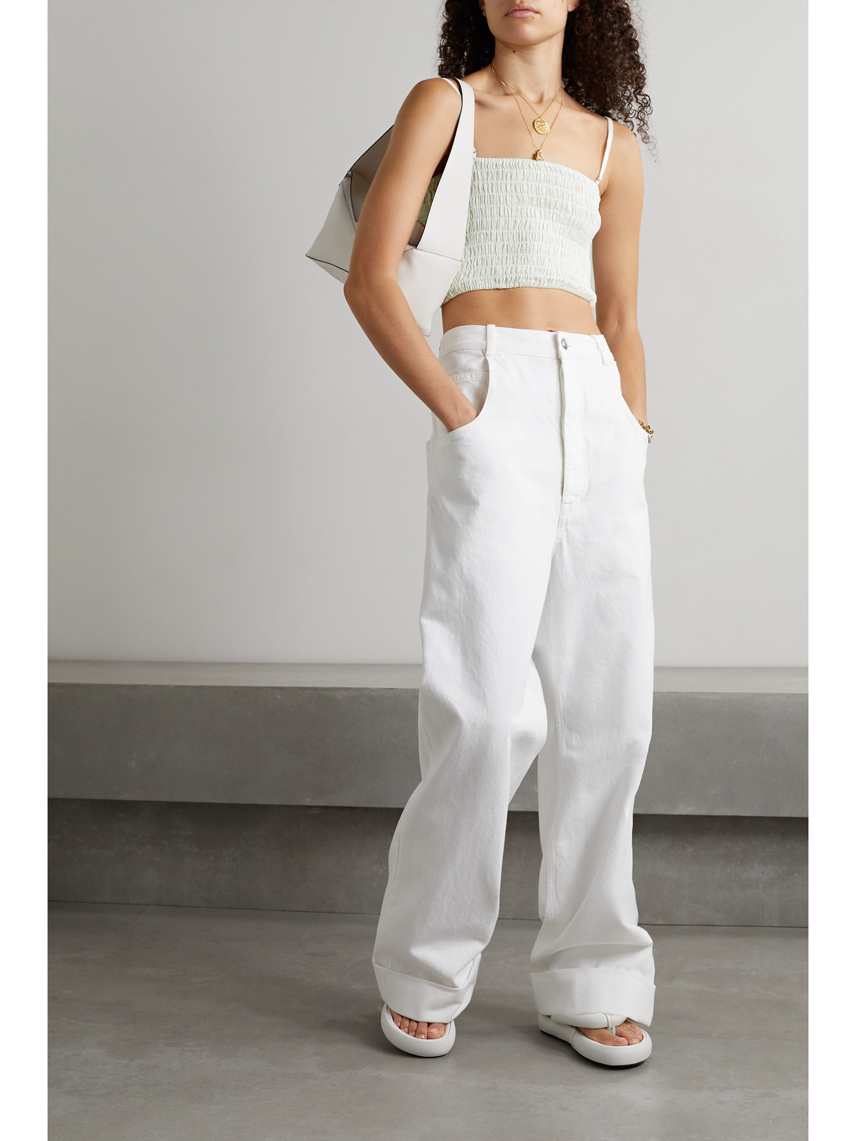 Atm Anthony Thomas Melillo Cropped Smocked Linen Top In Off-white