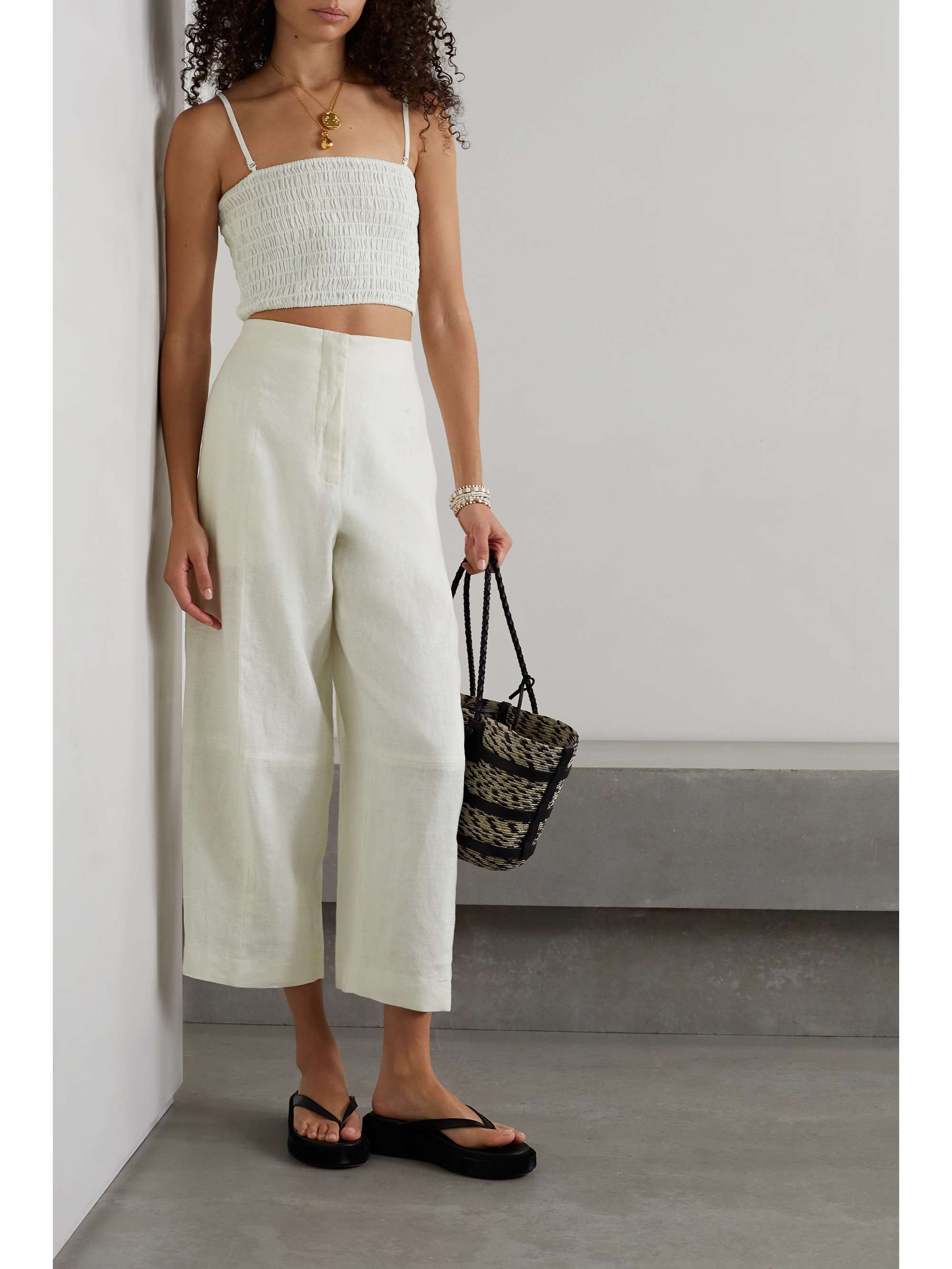 Off-white Cropped linen wide-leg pants 