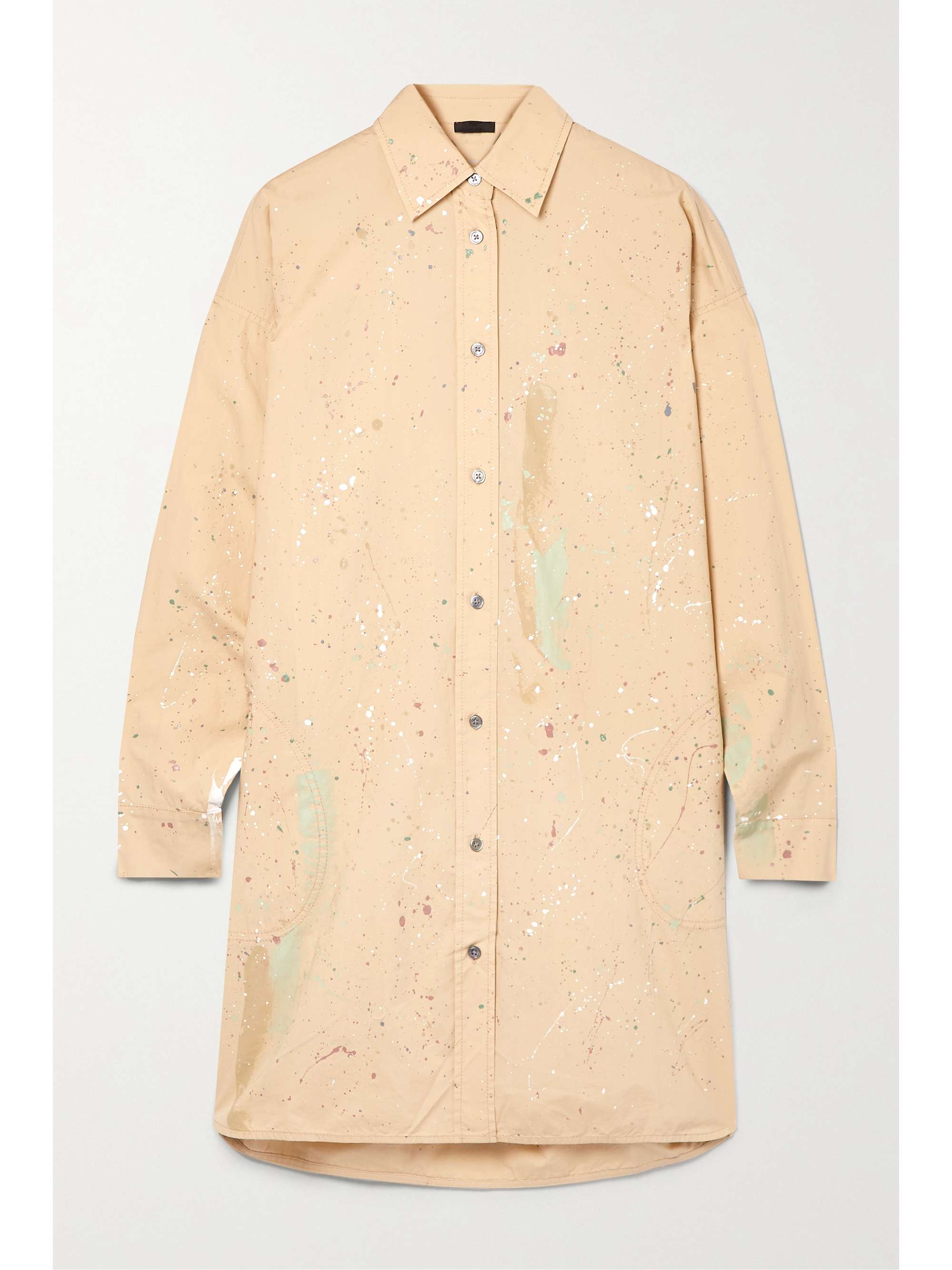 Beige Printed cotton-poplin shirt dress 