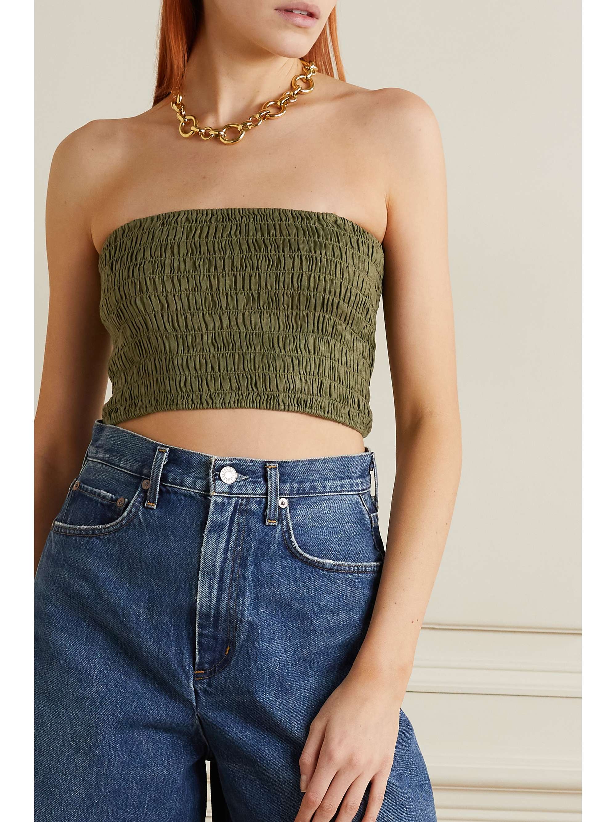 ATM ANTHONY THOMAS MELILLO Cropped smocked linen top