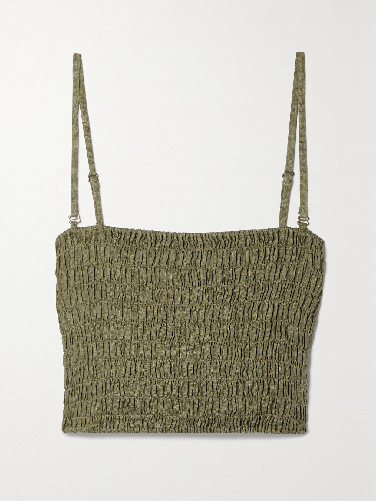 Atm Anthony Thomas Melillo Cropped Smocked Linen Top In Green