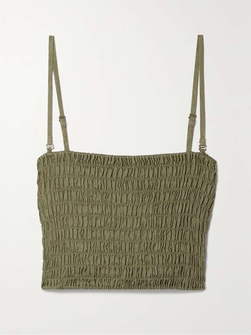 ATM Anthony Thomas Melillo Cropped Smocked Linen Top