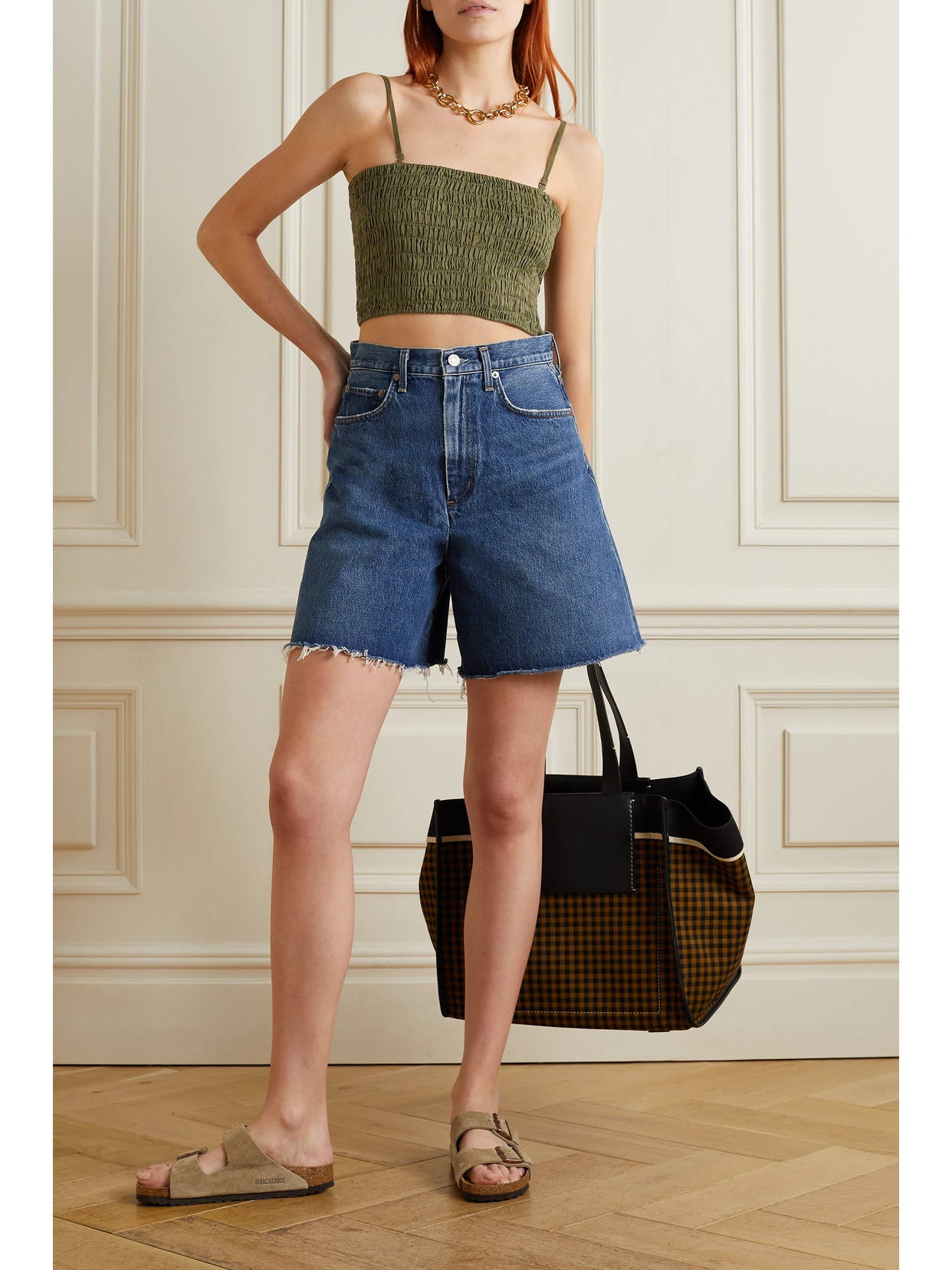 Atm Anthony Thomas Melillo Cropped Smocked Linen Top In Green
