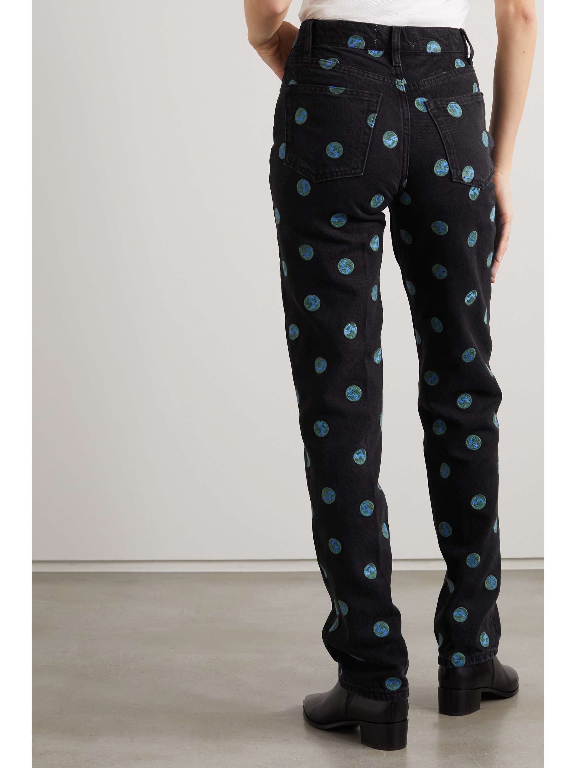 REFORMATION + NET SUSTAIN Earth embroidered high-rise straight-leg jeans