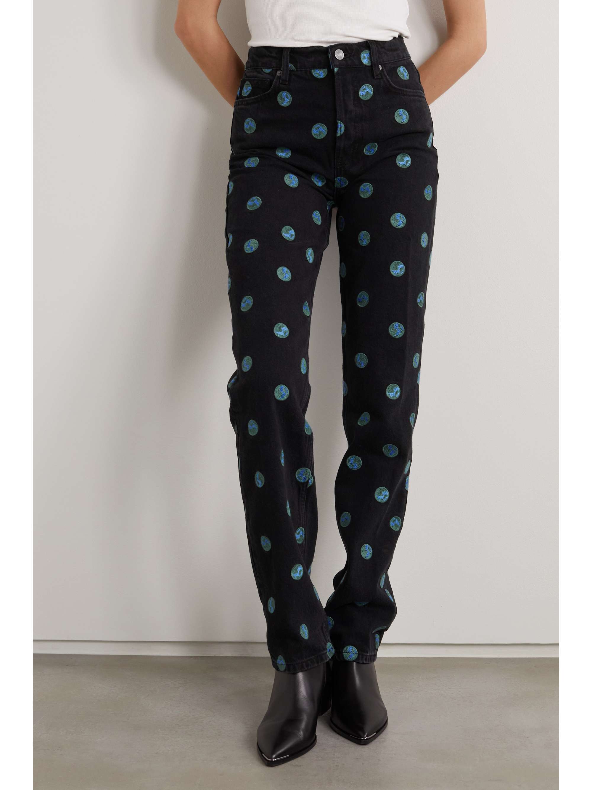 REFORMATION + NET SUSTAIN Earth embroidered high-rise straight-leg jeans