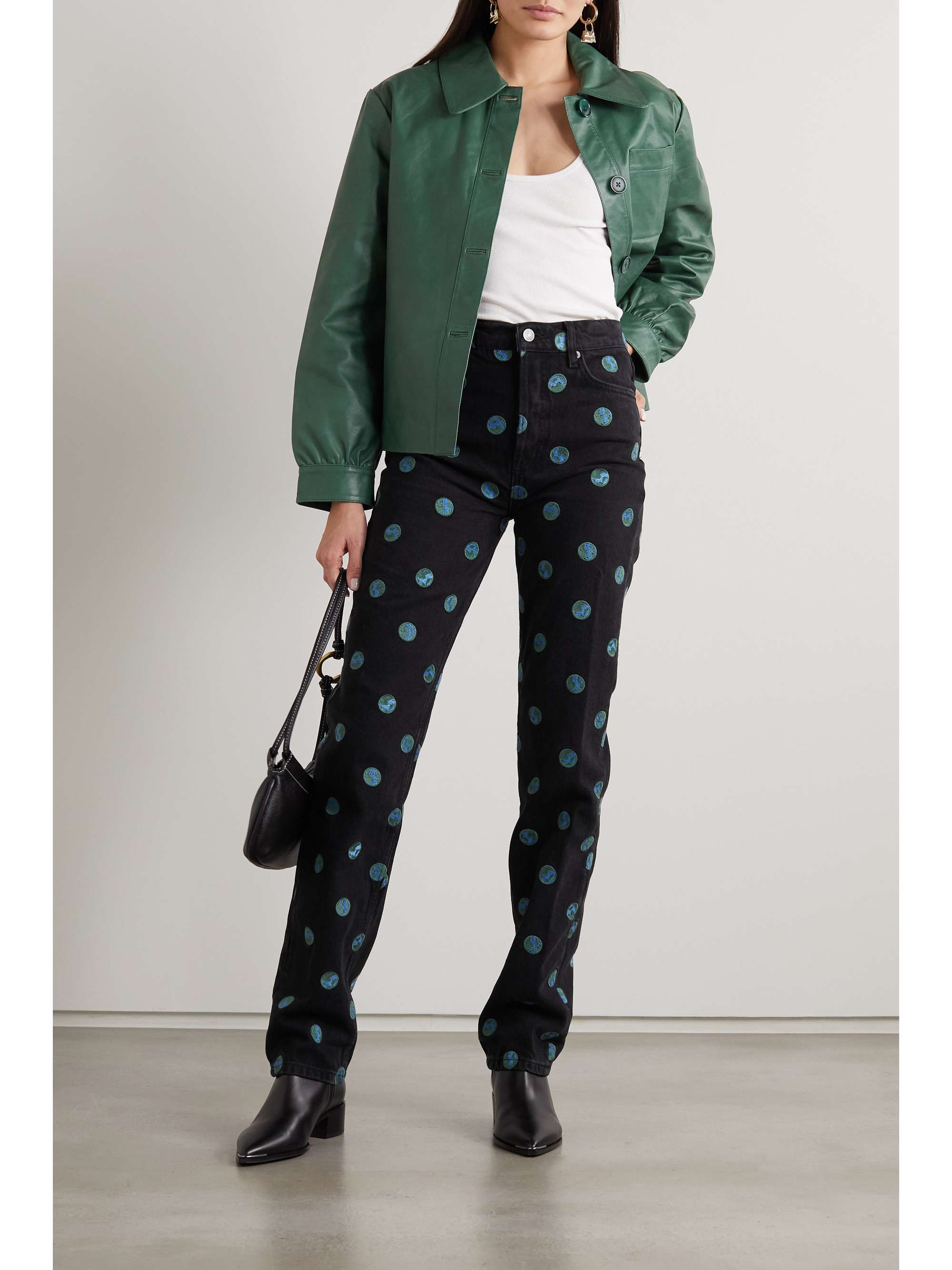 REFORMATION + NET SUSTAIN Earth embroidered high-rise straight-leg jeans