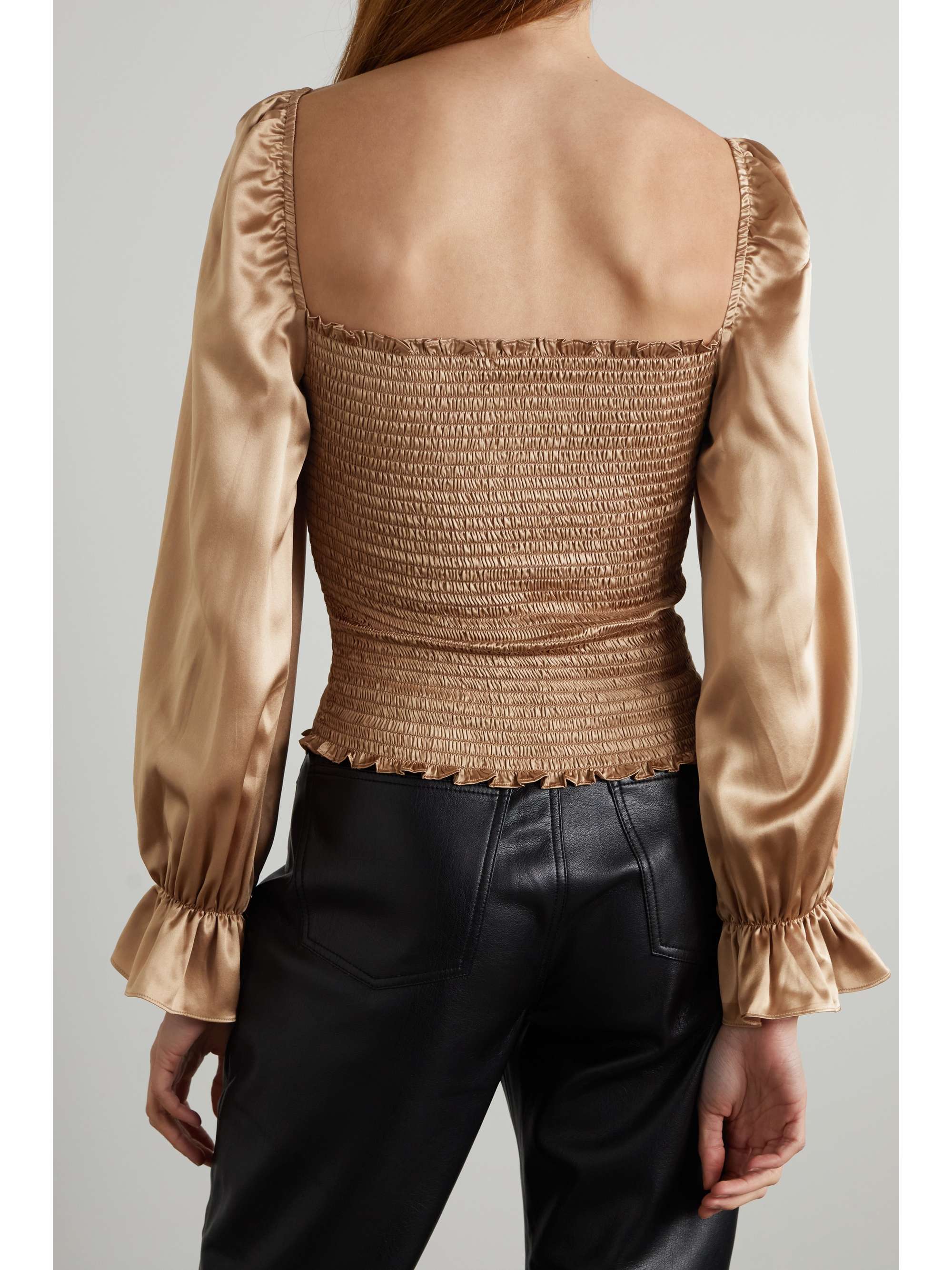 REFORMATION + NET SUSTAIN Chamomile shirred silk-charmeuse top