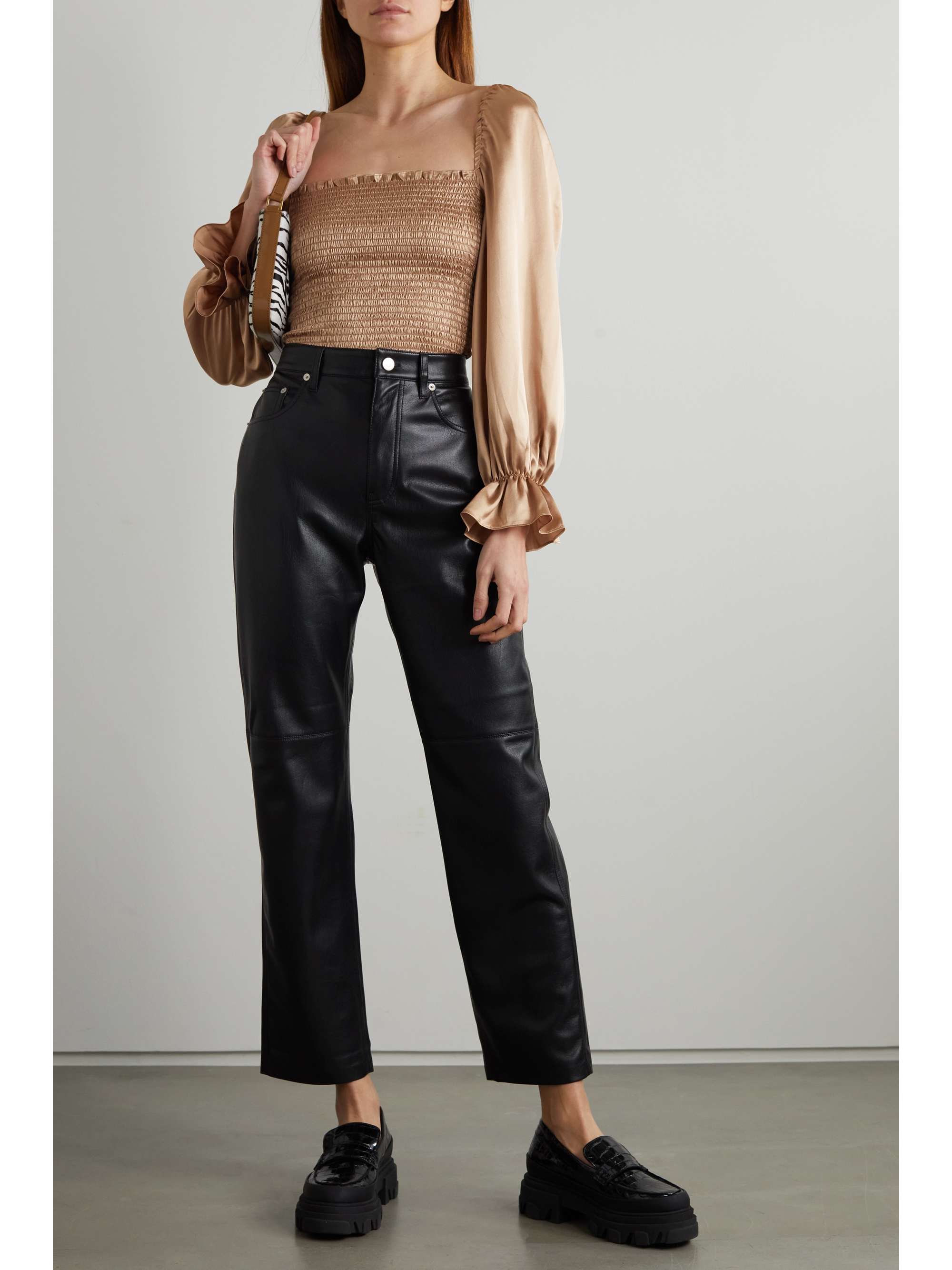 REFORMATION + NET SUSTAIN Chamomile shirred silk-charmeuse top