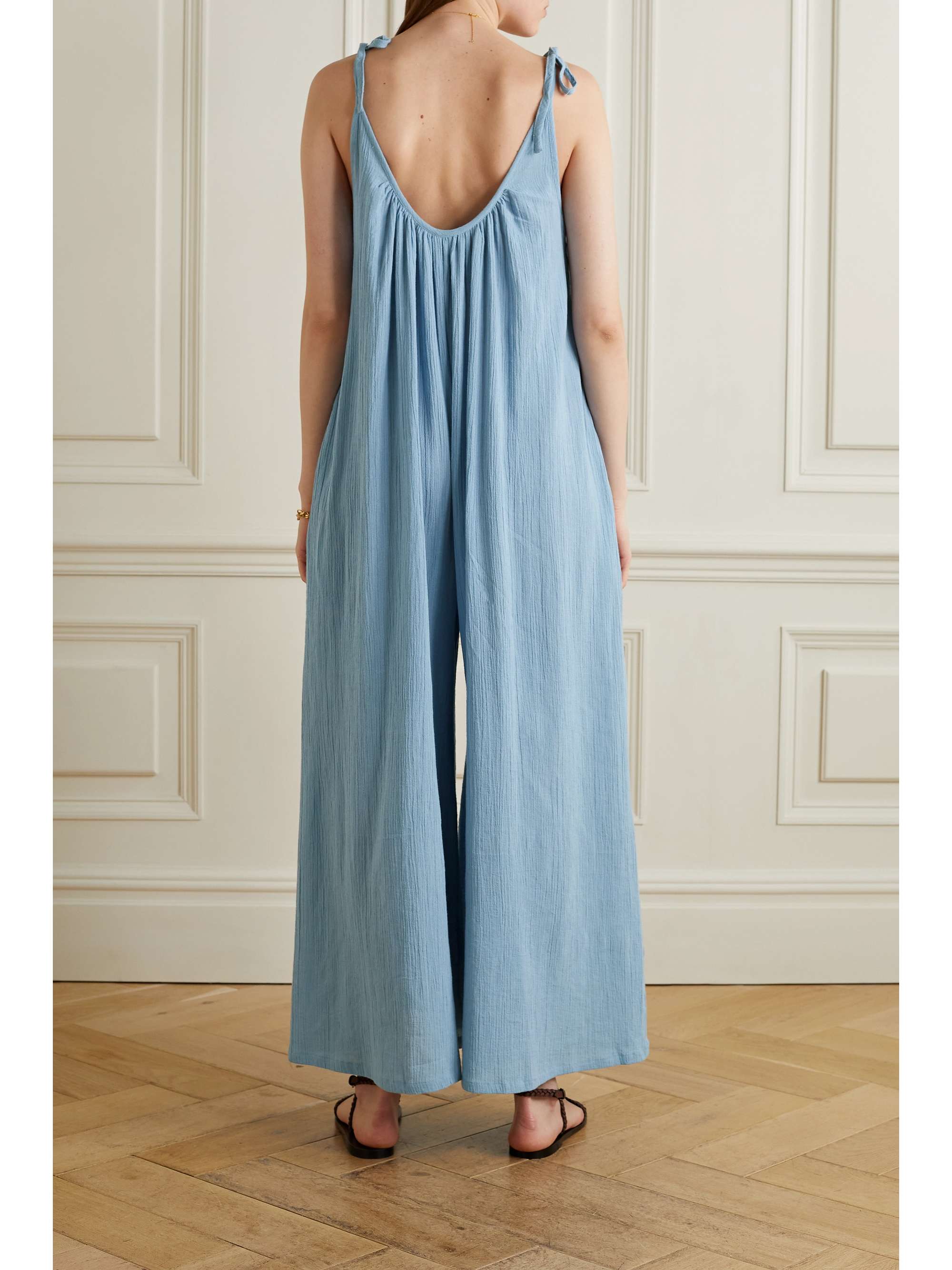 Light blue Besa crinkled cotton-gauze 