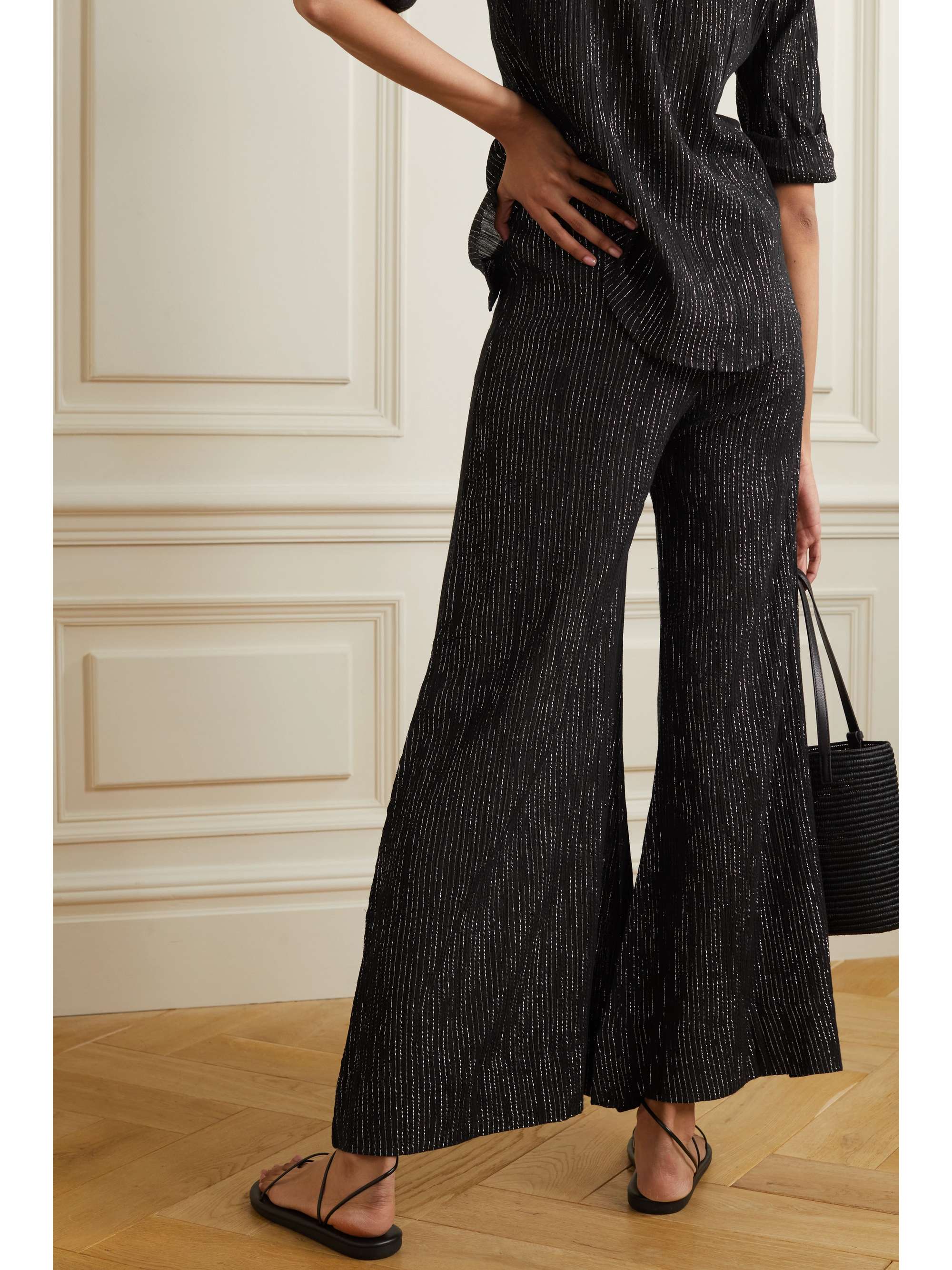 SUZIE KONDI Elira striped metallic cottonblend gauze wideleg pants