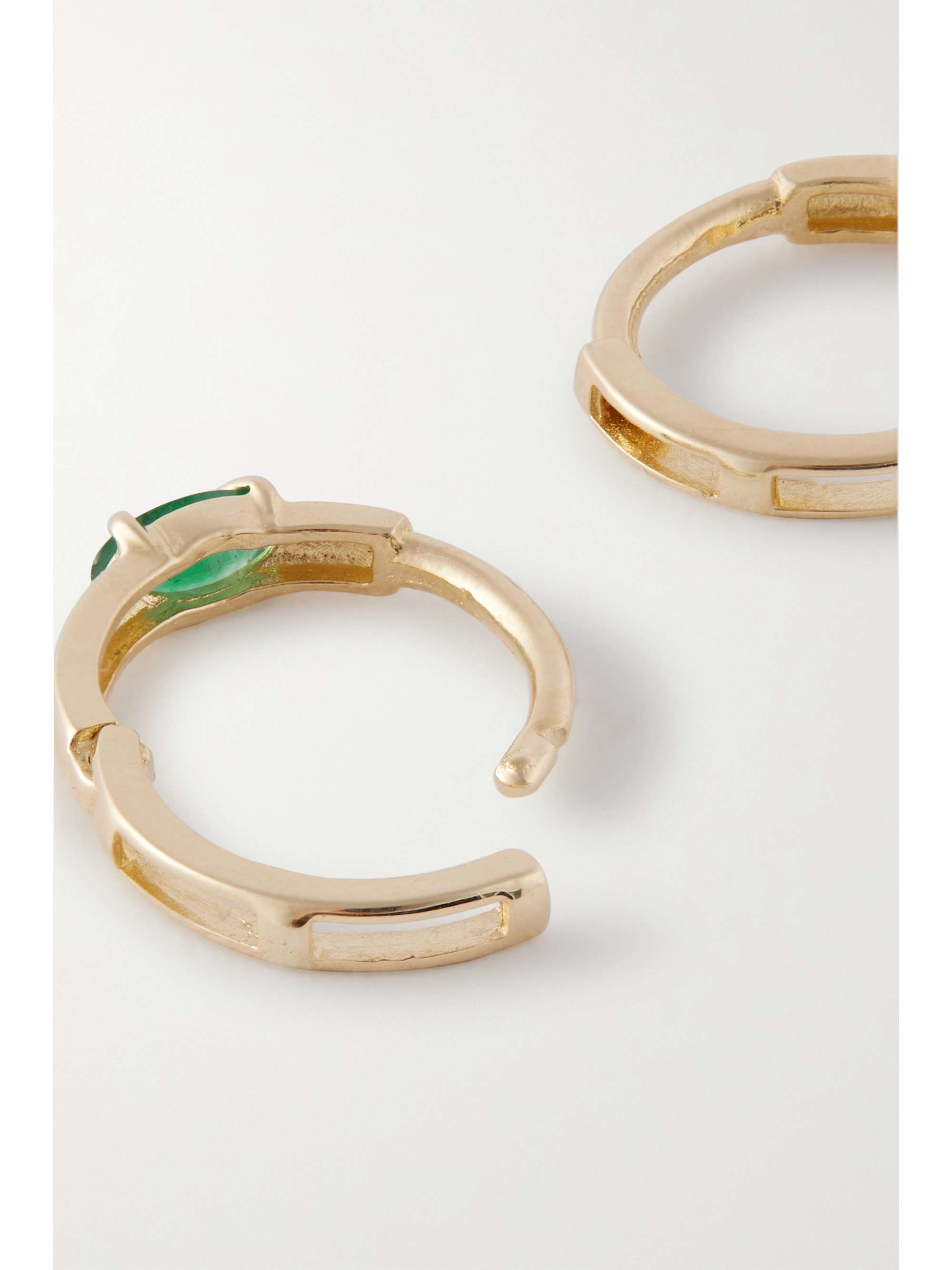 STONE AND STRAND Gold emerald hoop earrings