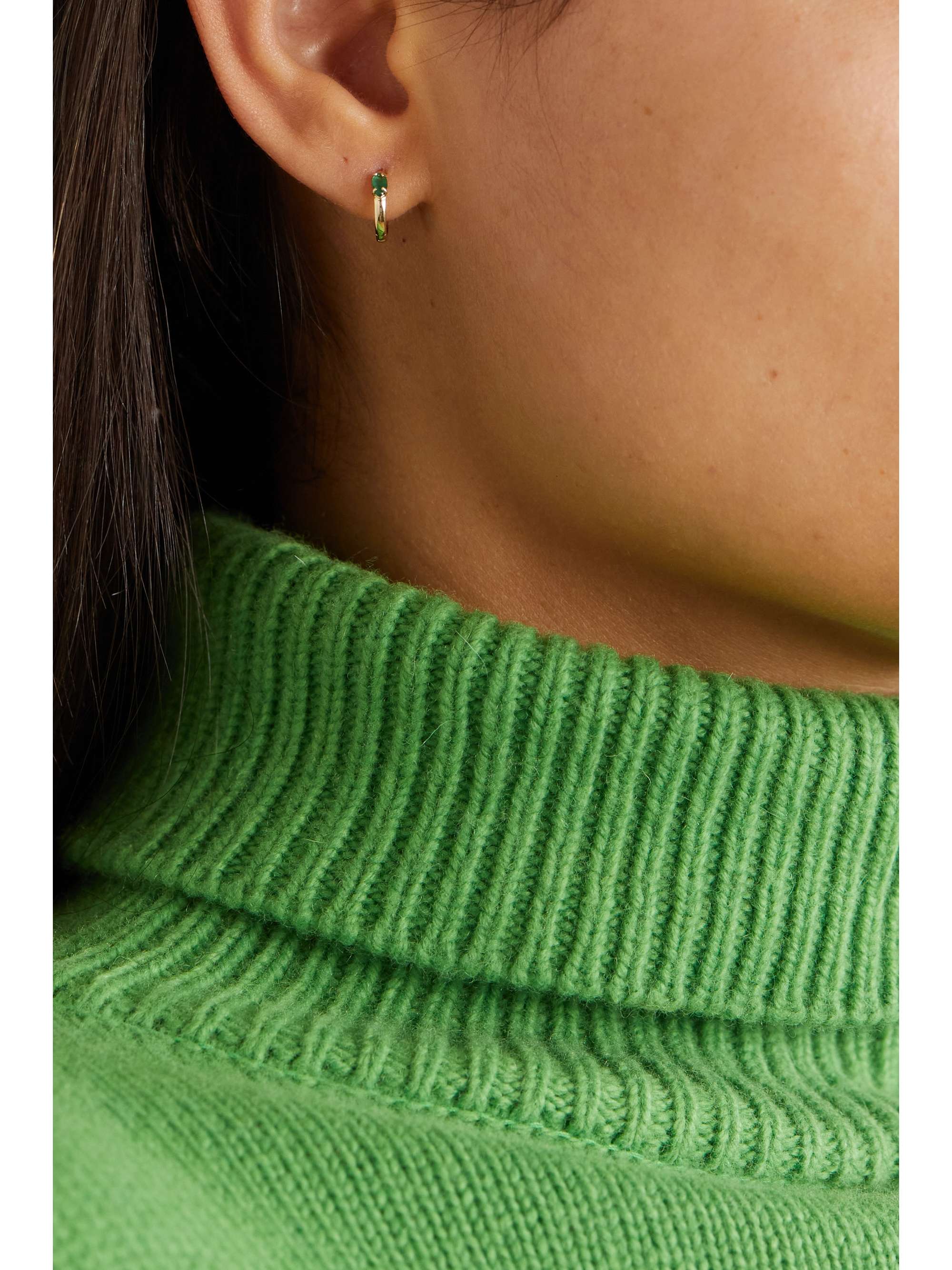 STONE AND STRAND Gold emerald hoop earrings